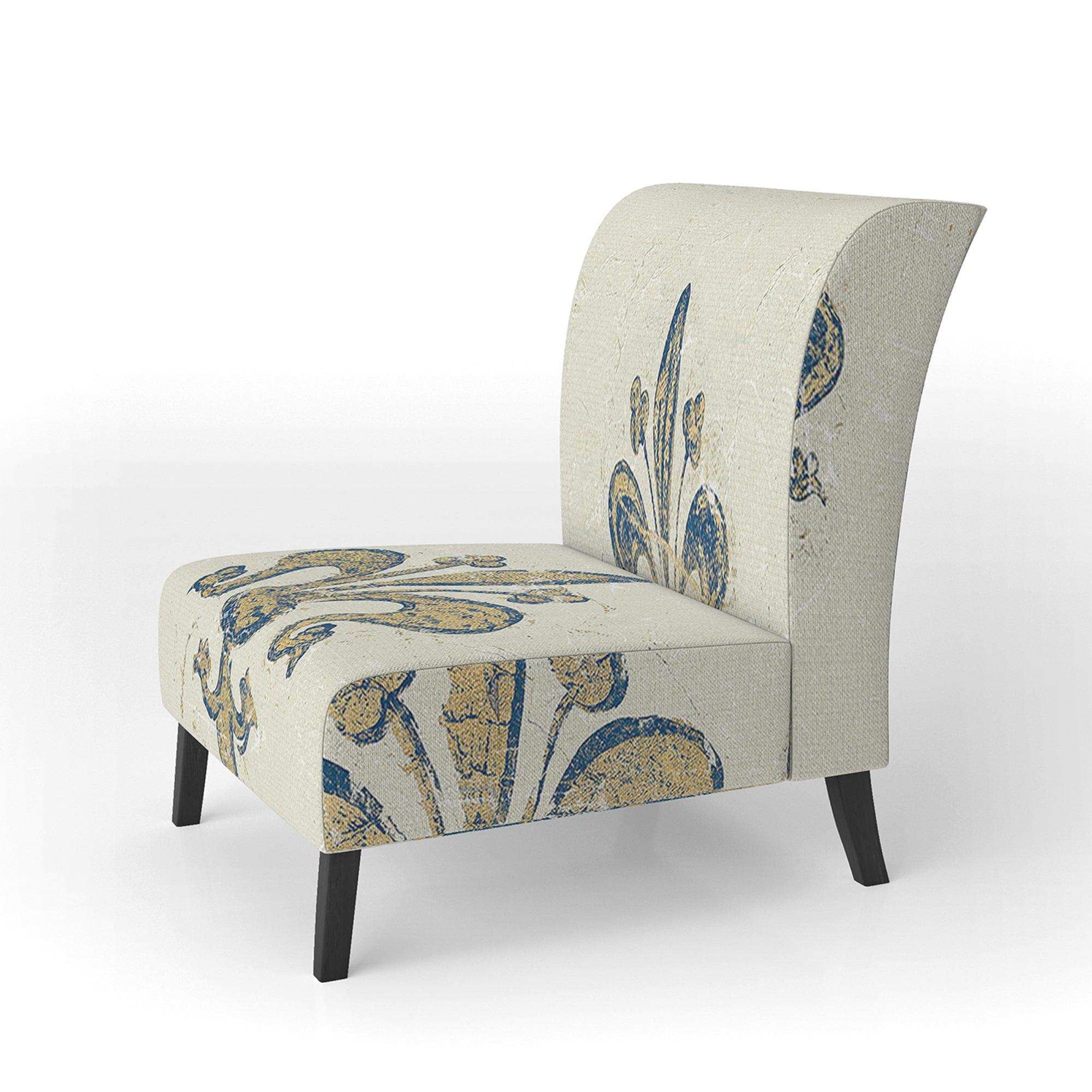 Fleur de Lis Gold Pattern Glam Accent Chair