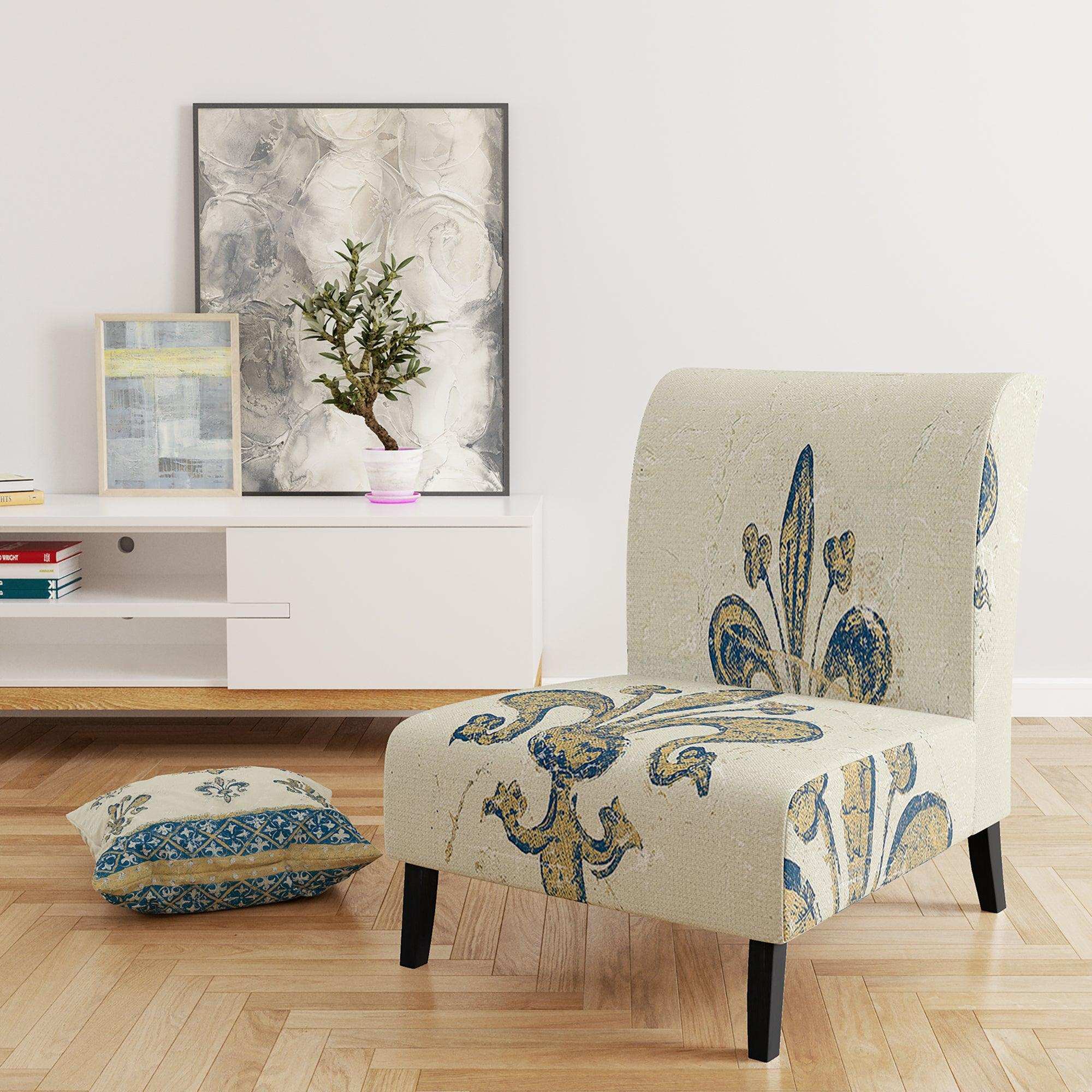 Fleur de Lis Gold Pattern Glam Accent Chair