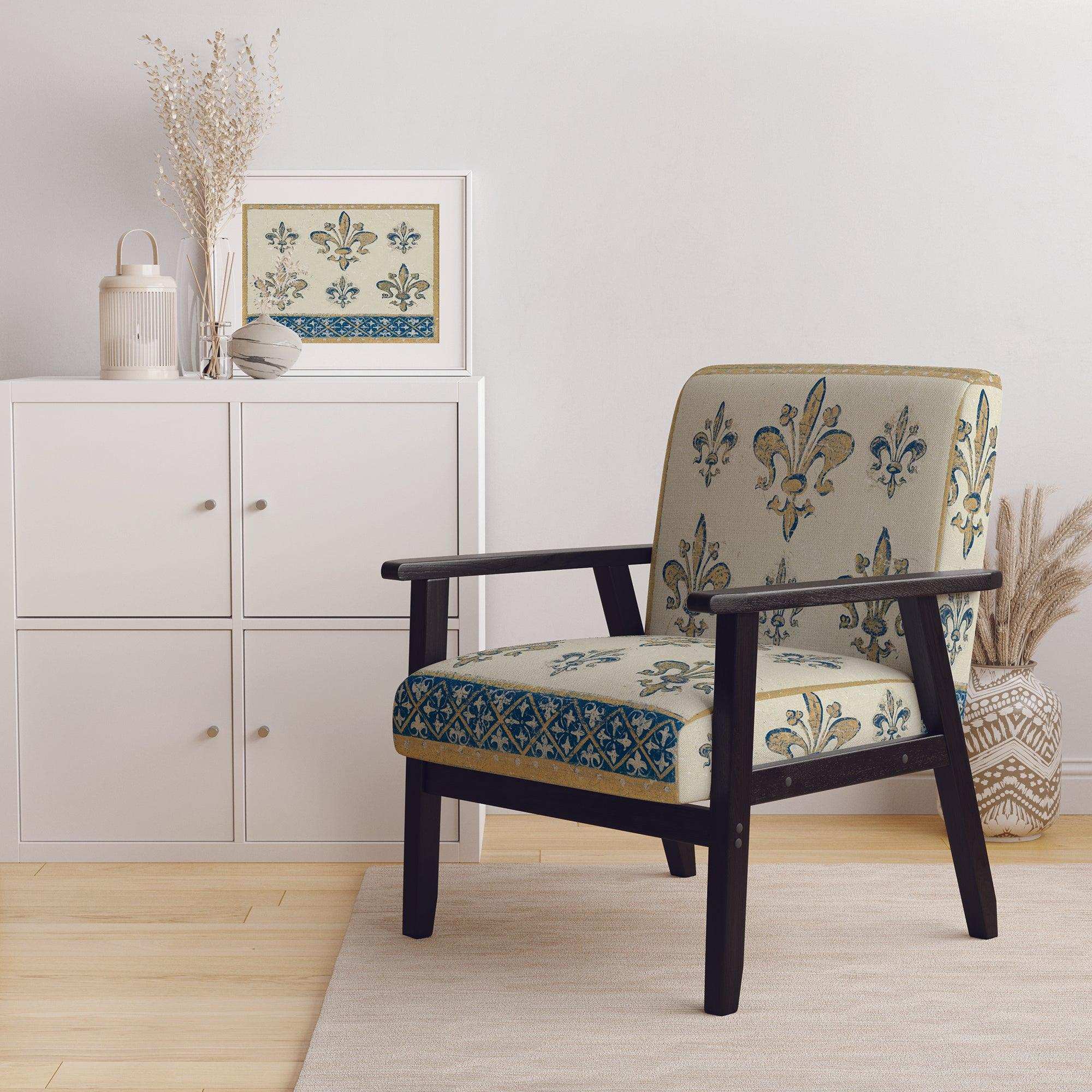 Fleur de Lis Gold Pattern Glam Accent Chair