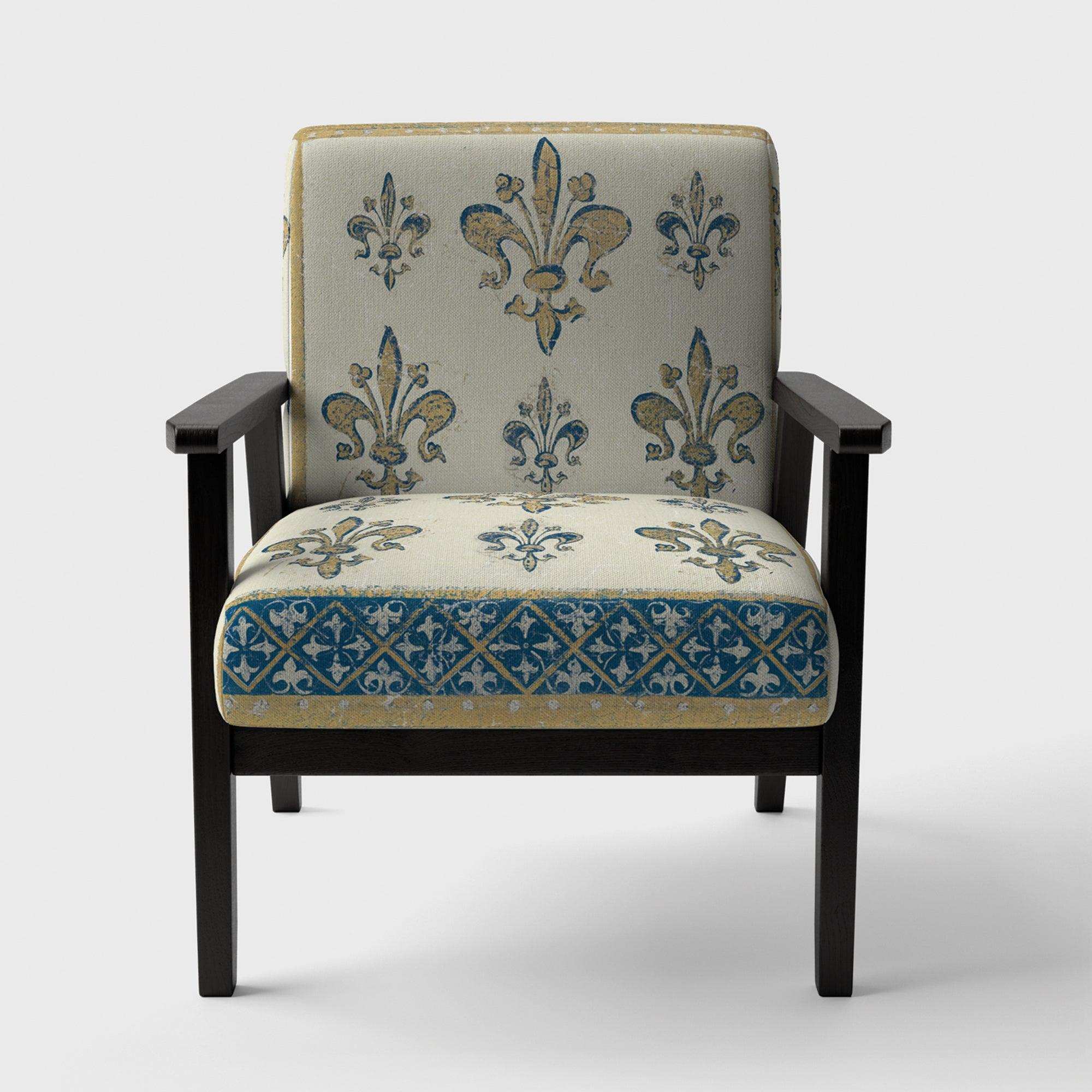 Fleur de Lis Gold Pattern Glam Accent Chair