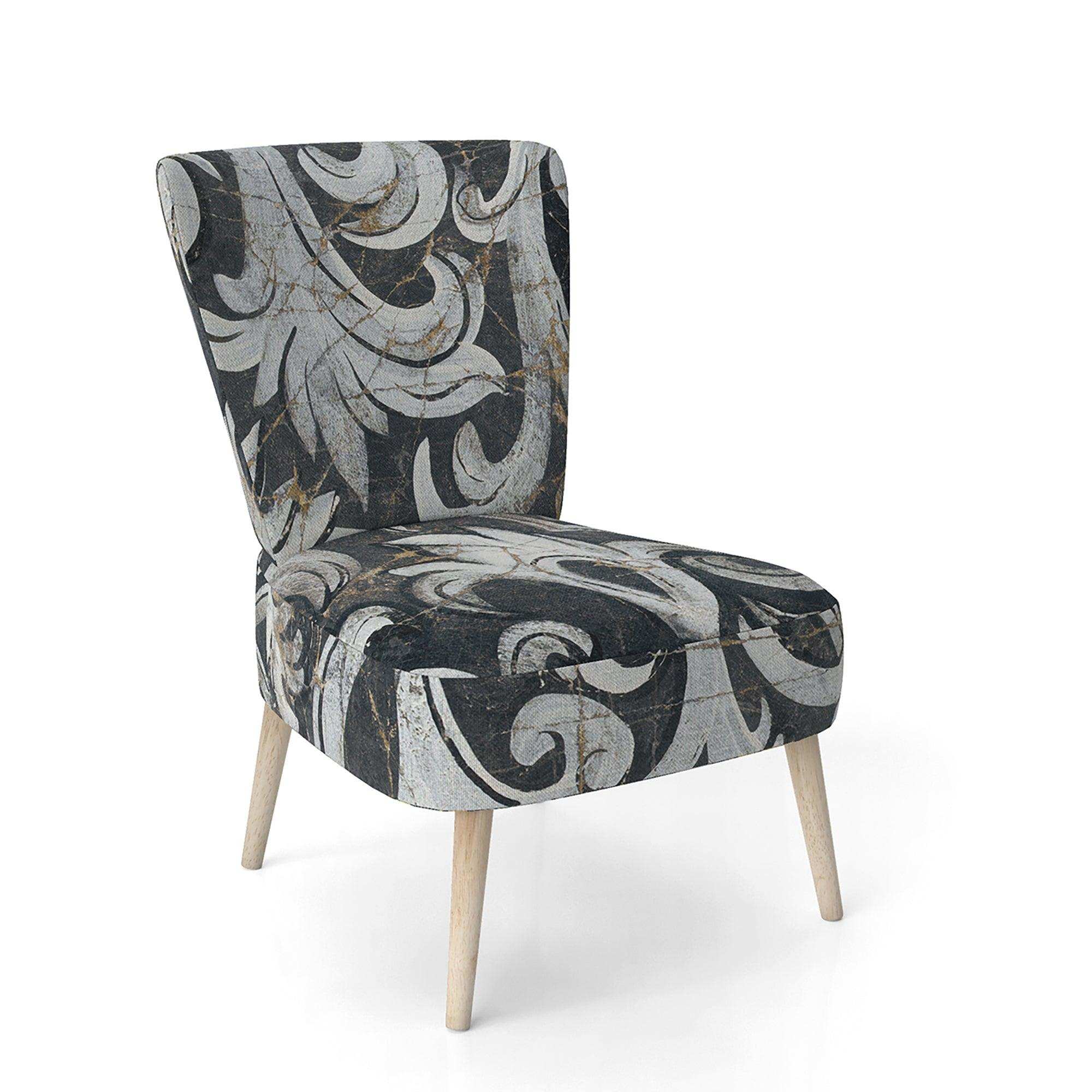 Gold Mettalic Floral Strapwork Glam Accent Chair