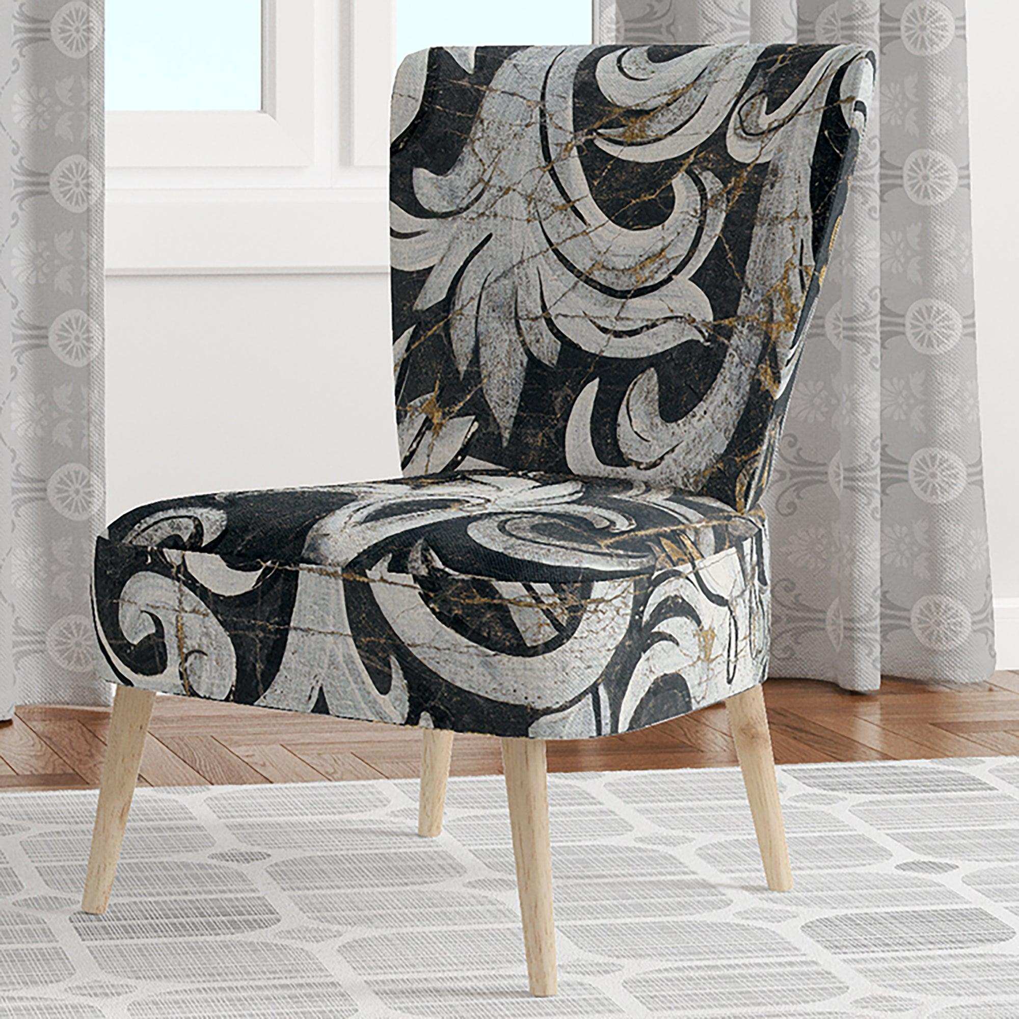Gold Mettalic Floral Strapwork Glam Accent Chair