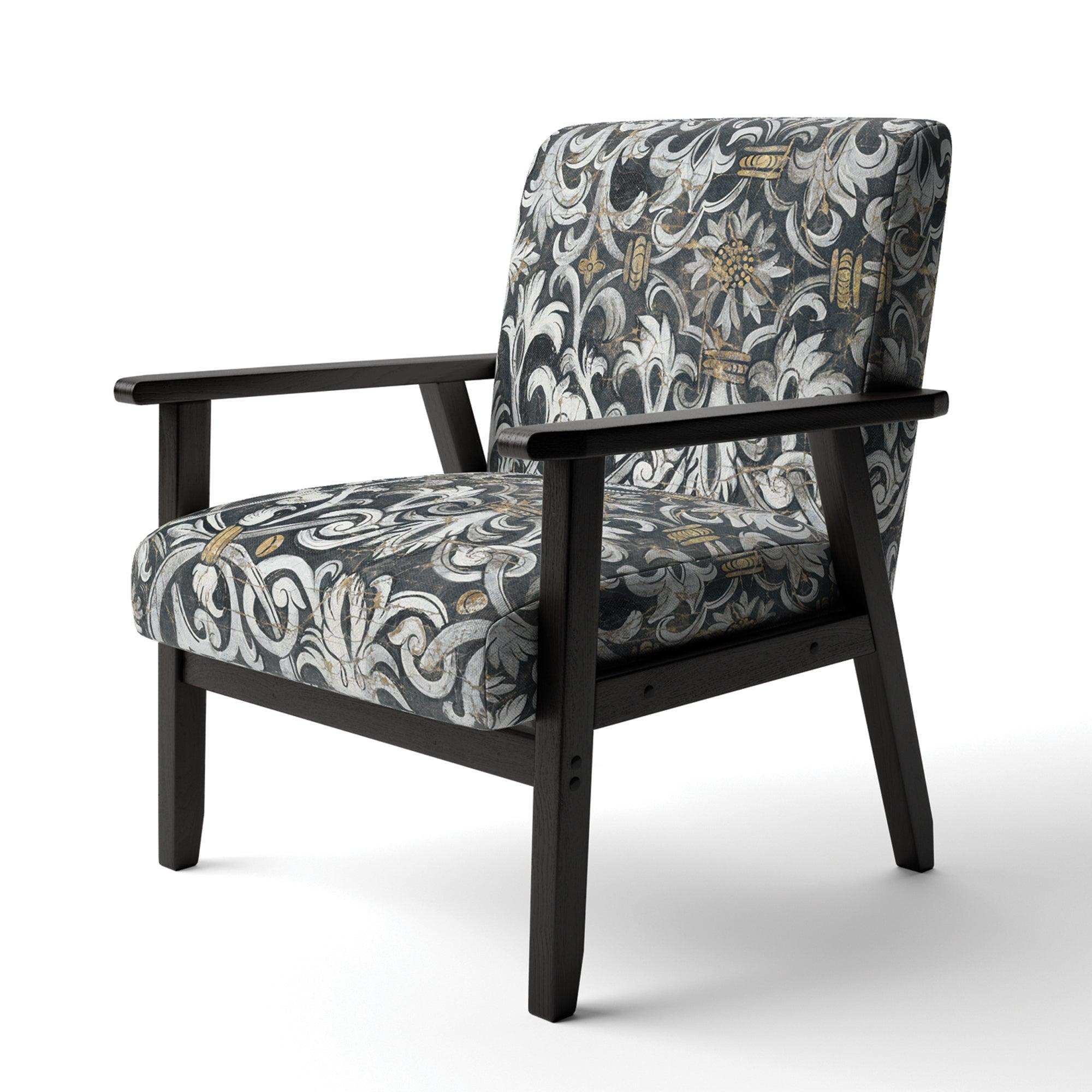 Gold Mettalic Floral Strapwork Glam Accent Chair