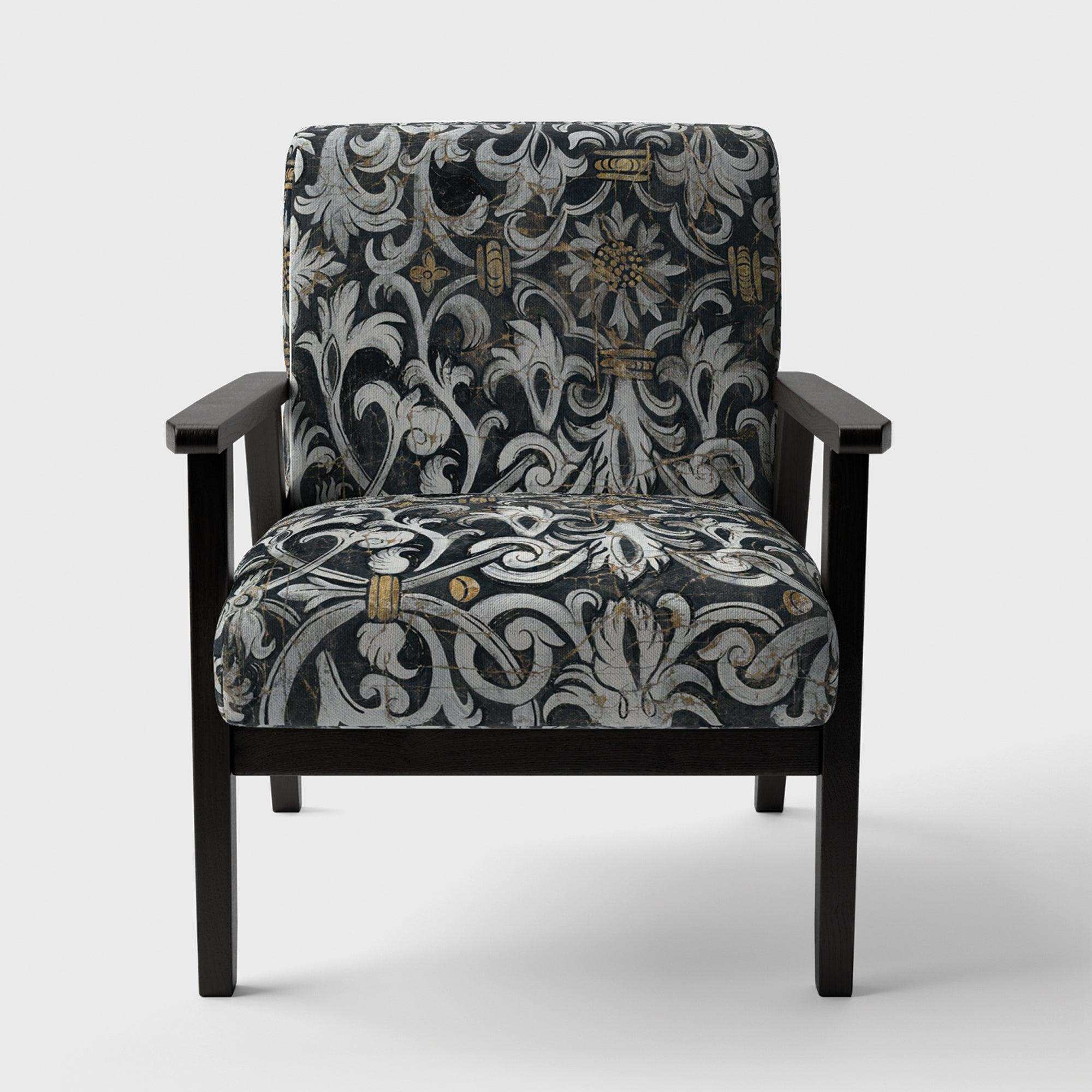 Gold Mettalic Floral Strapwork Glam Accent Chair