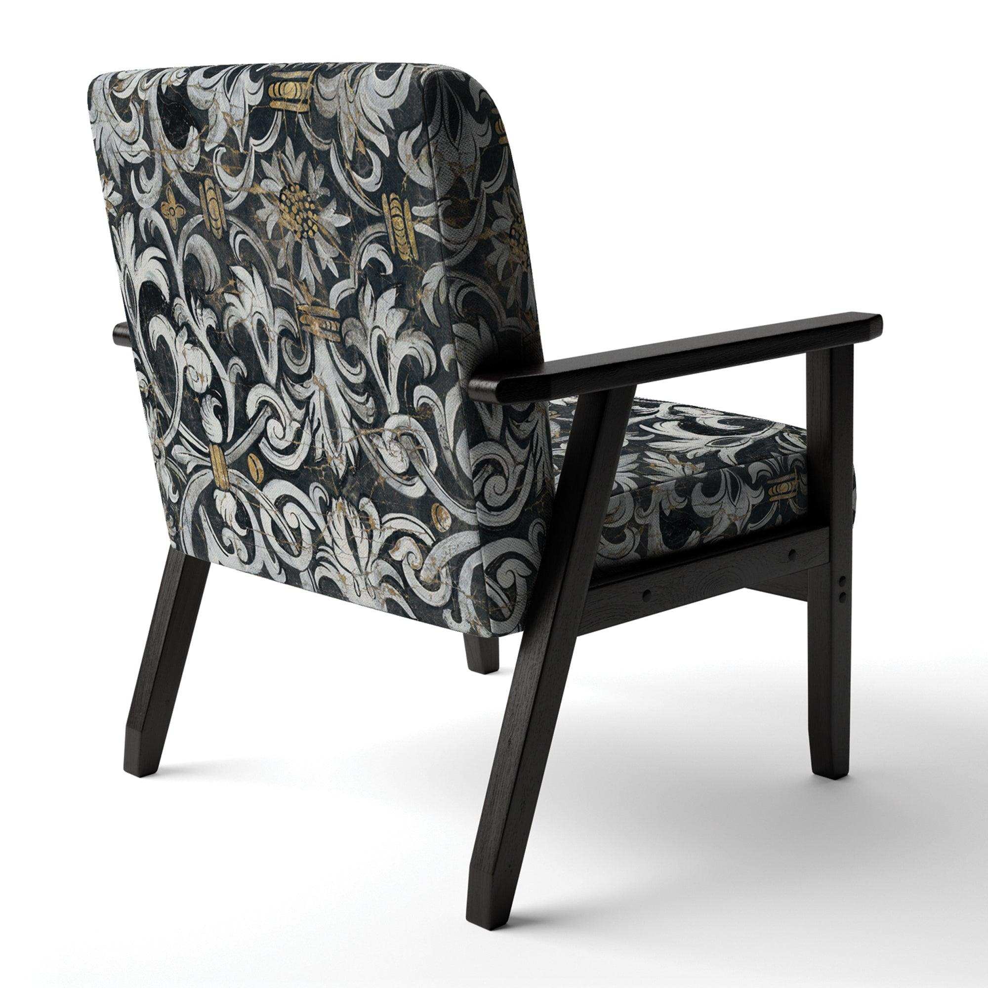 Gold Mettalic Floral Strapwork Glam Accent Chair