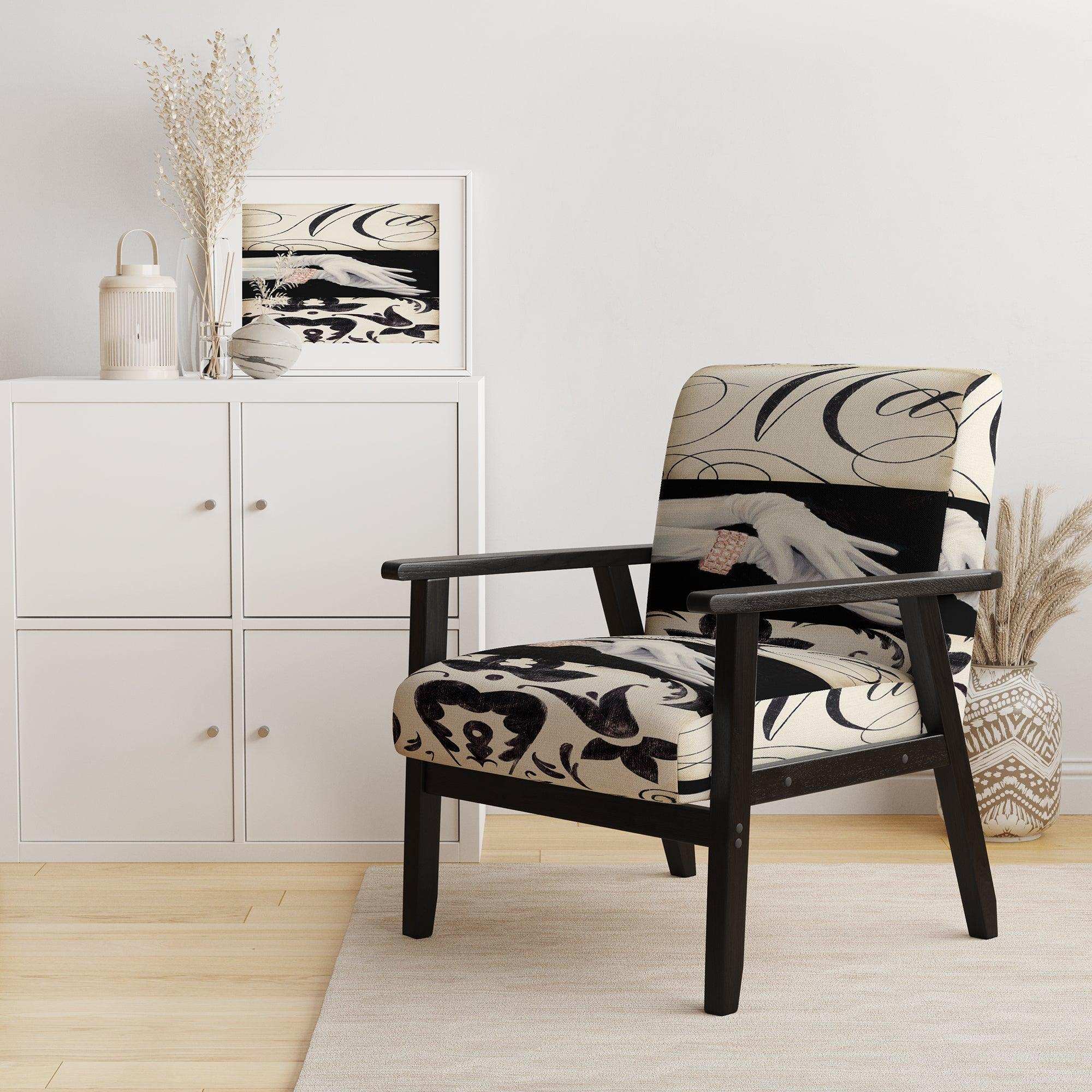 Black And White Fancy Glamorous Gloves Fashion Accent Chair