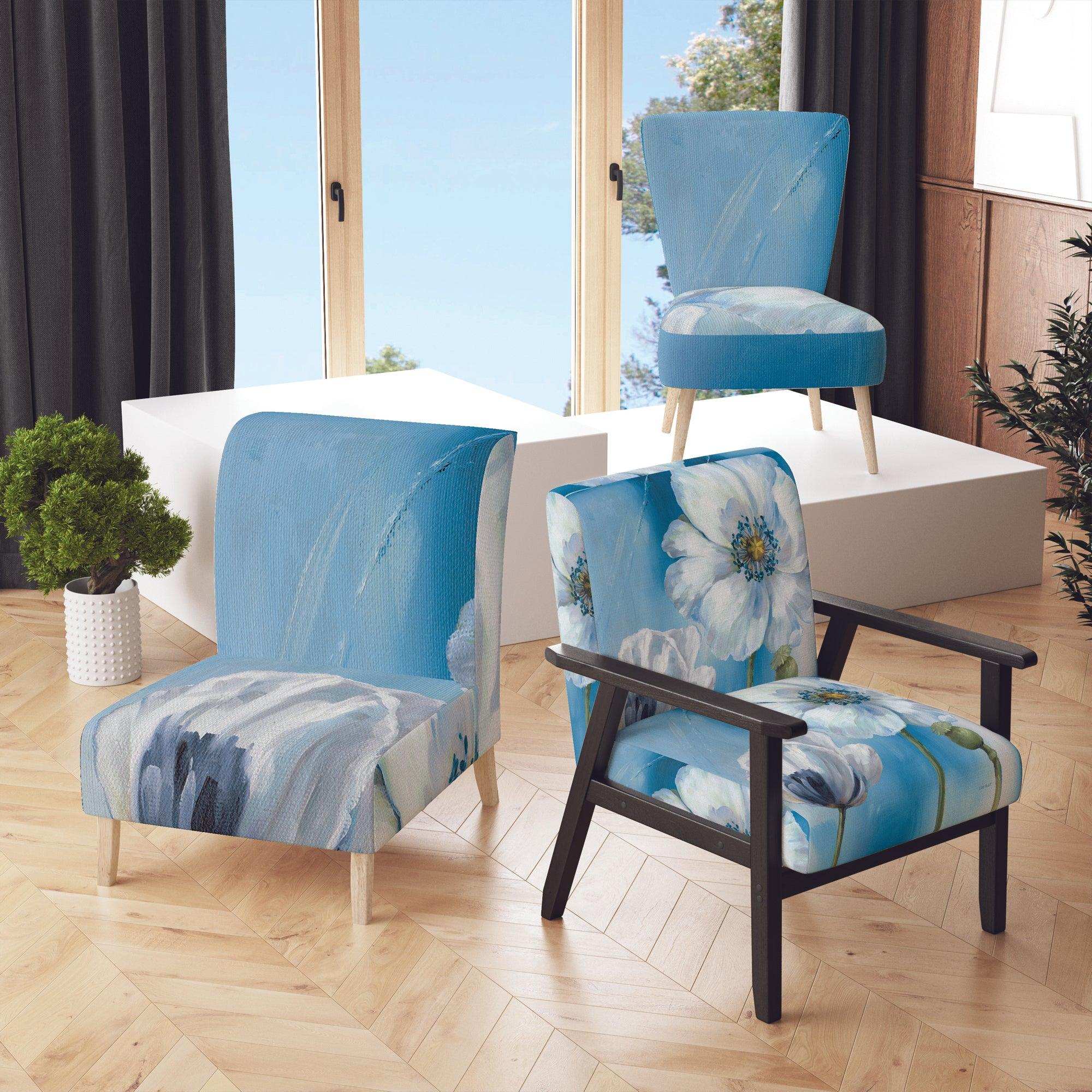 White Flower on Blue I Farmhouse Accent Chair