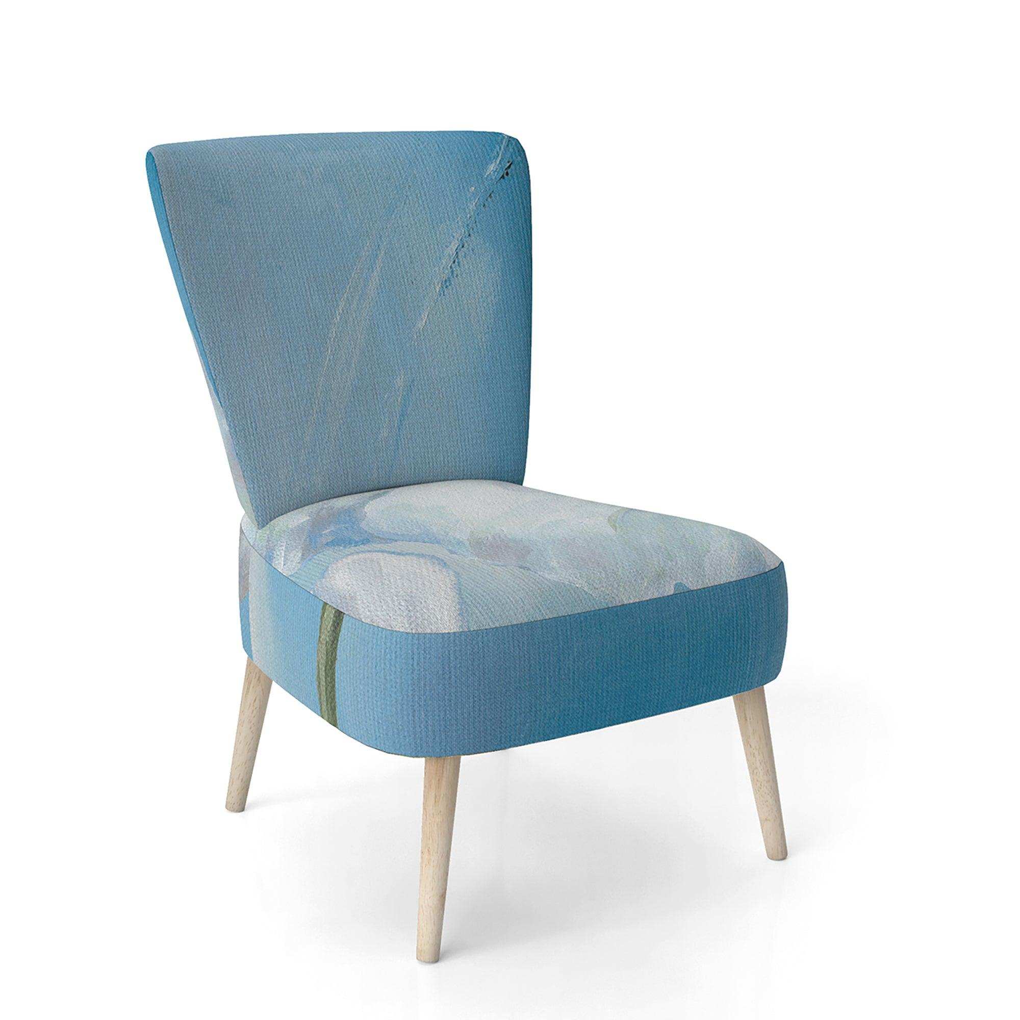 White Flower on Blue I Farmhouse Accent Chair