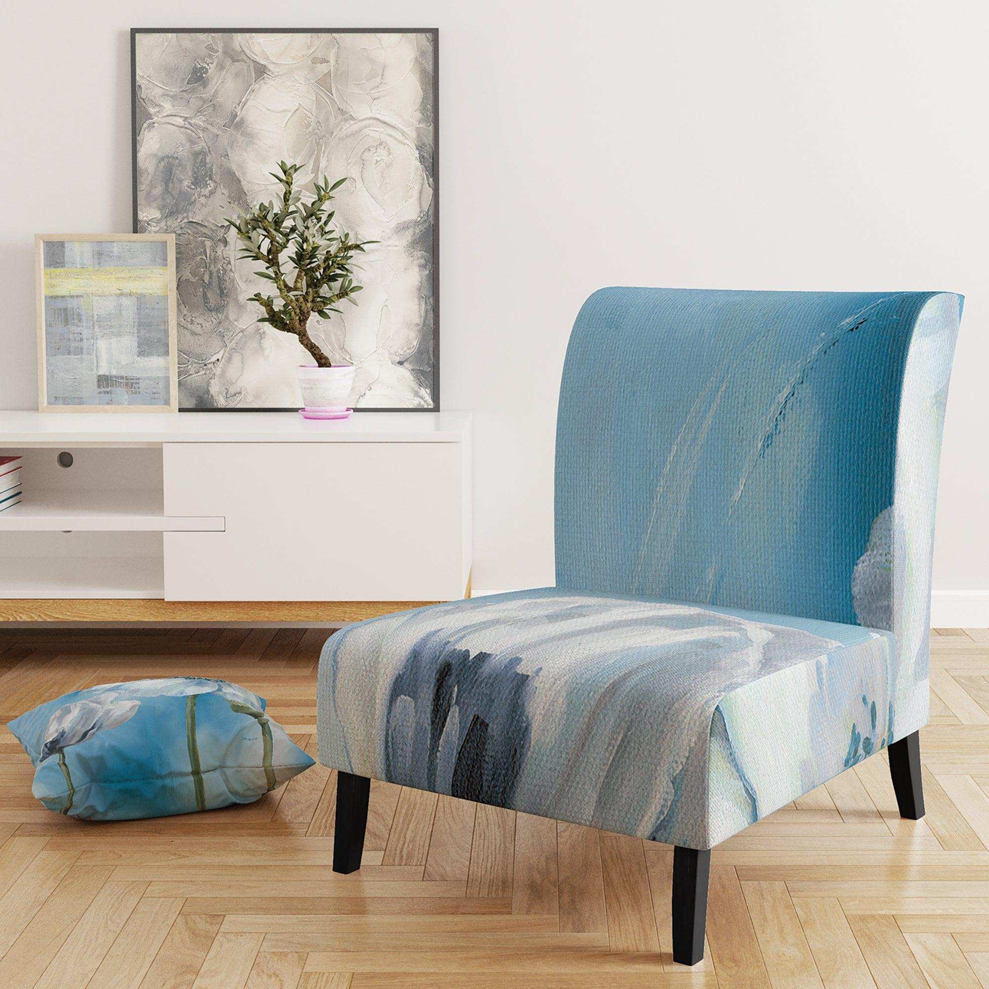 White Flower on Blue I Farmhouse Accent Chair