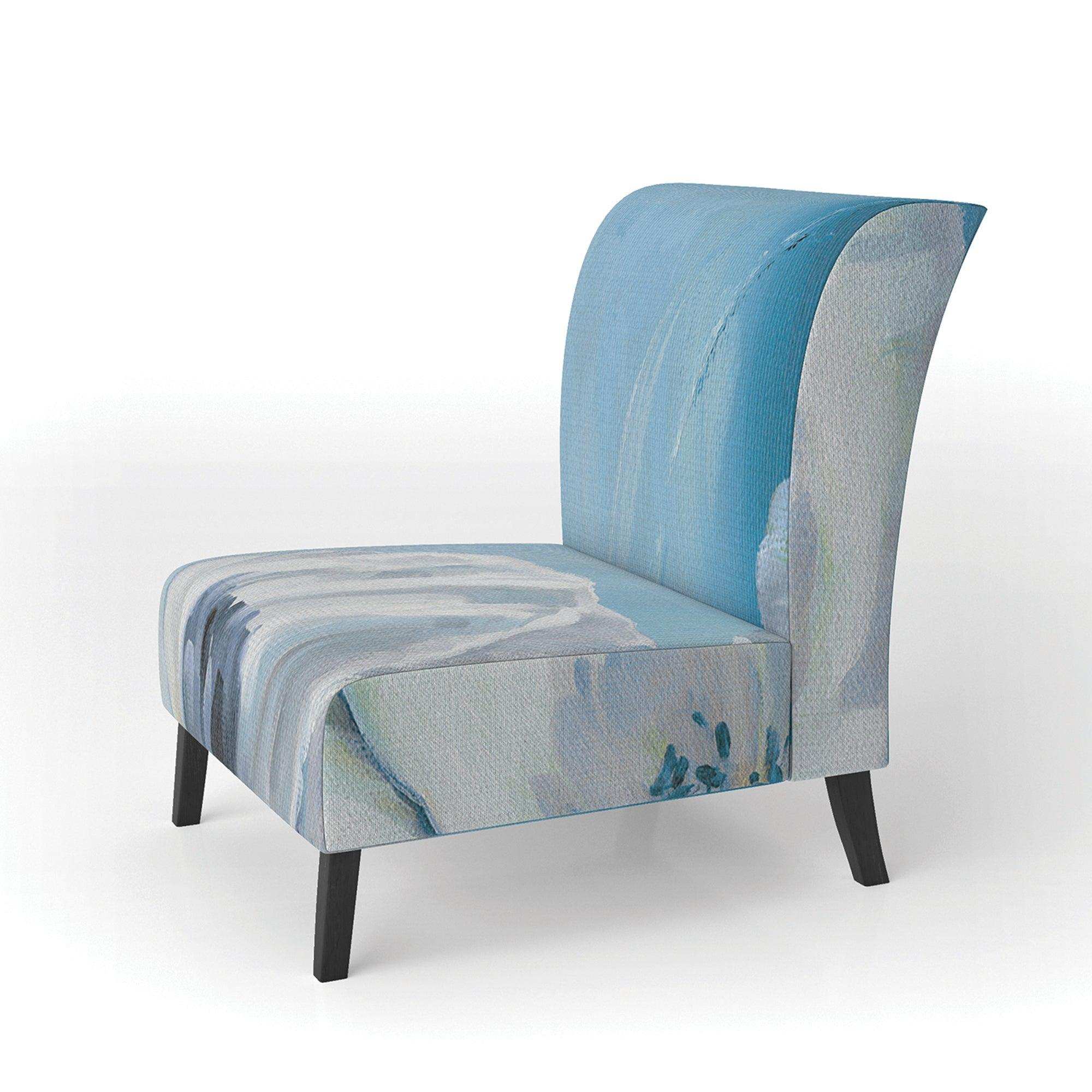White Flower on Blue I Farmhouse Accent Chair