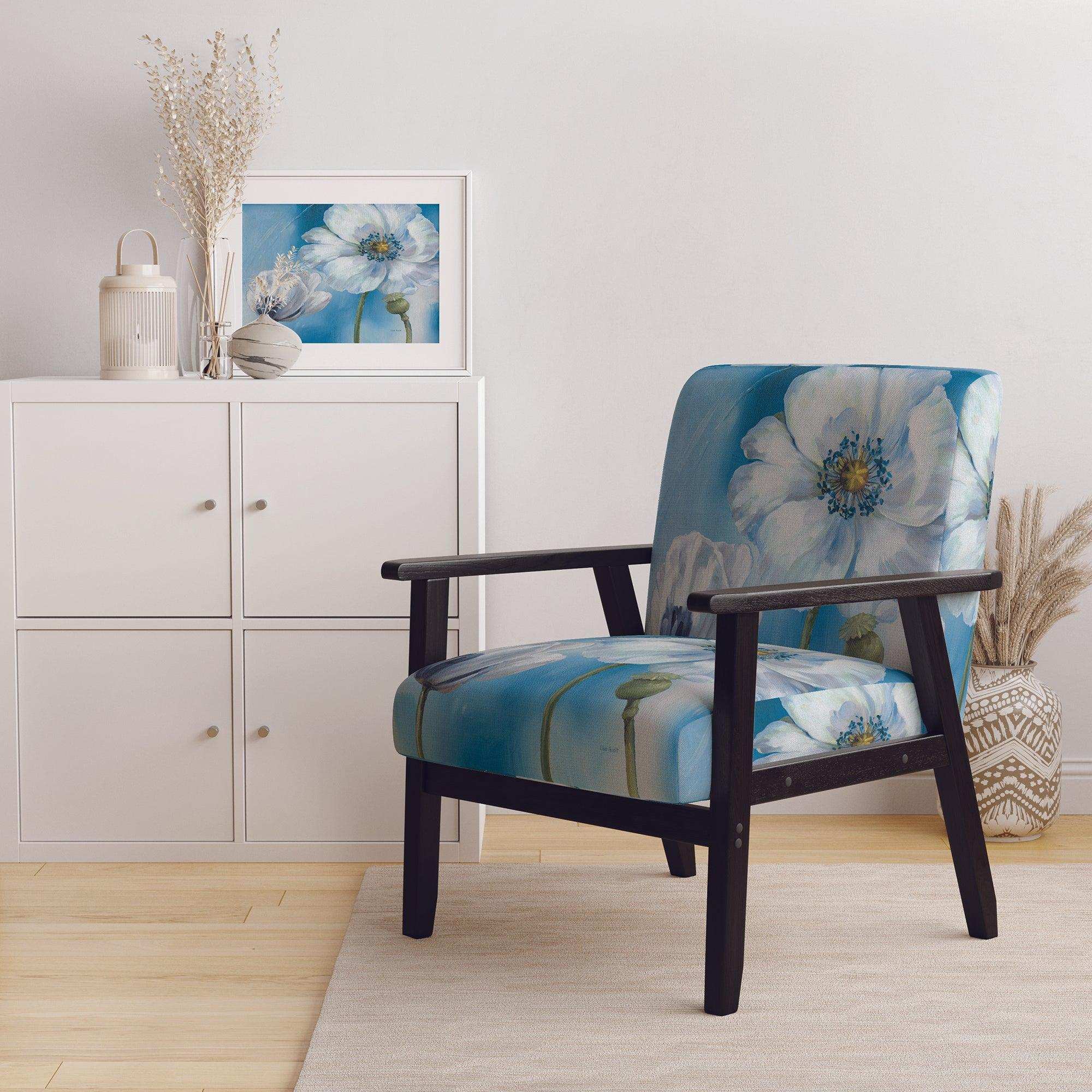 White Flower on Blue I Farmhouse Accent Chair
