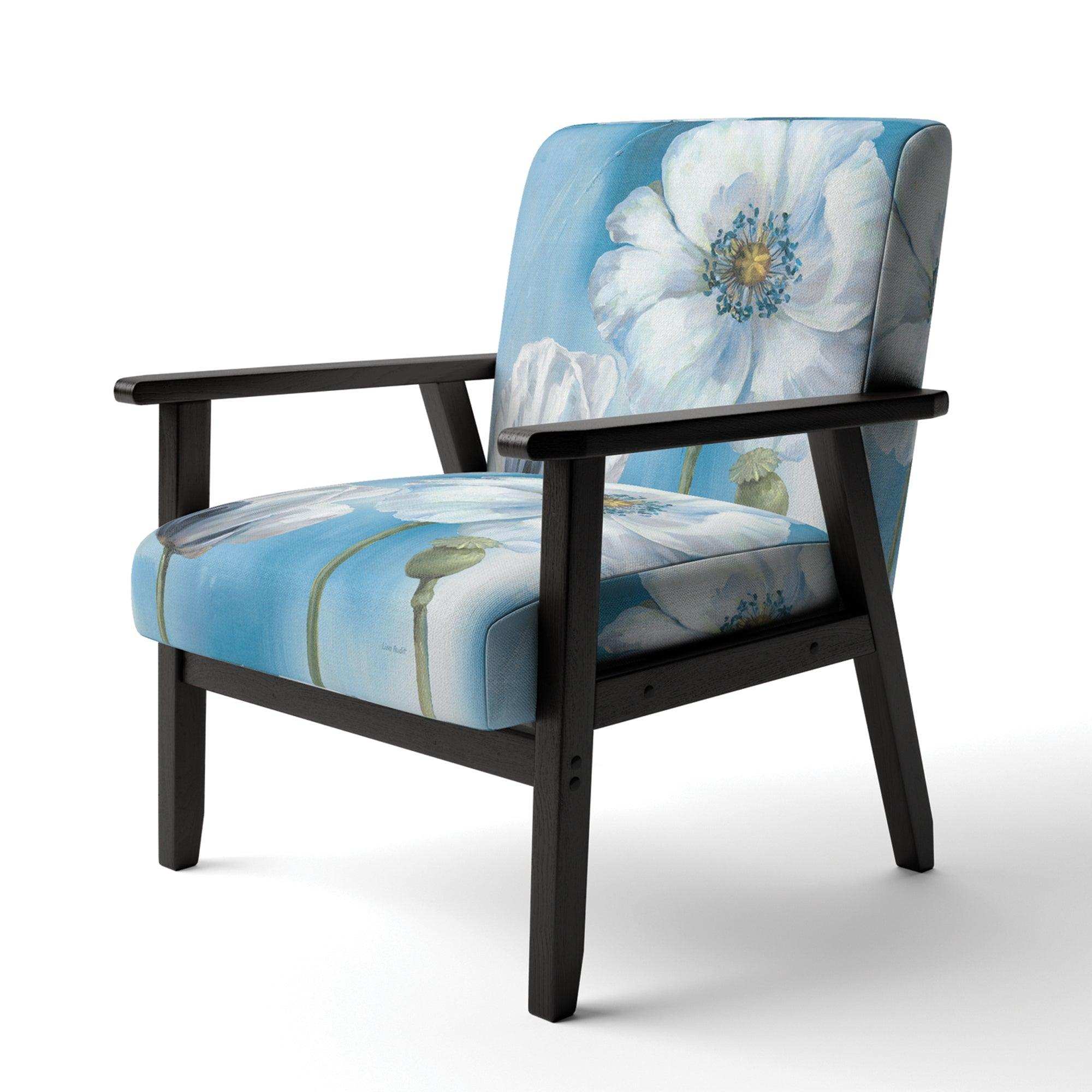 White Flower on Blue I Farmhouse Accent Chair
