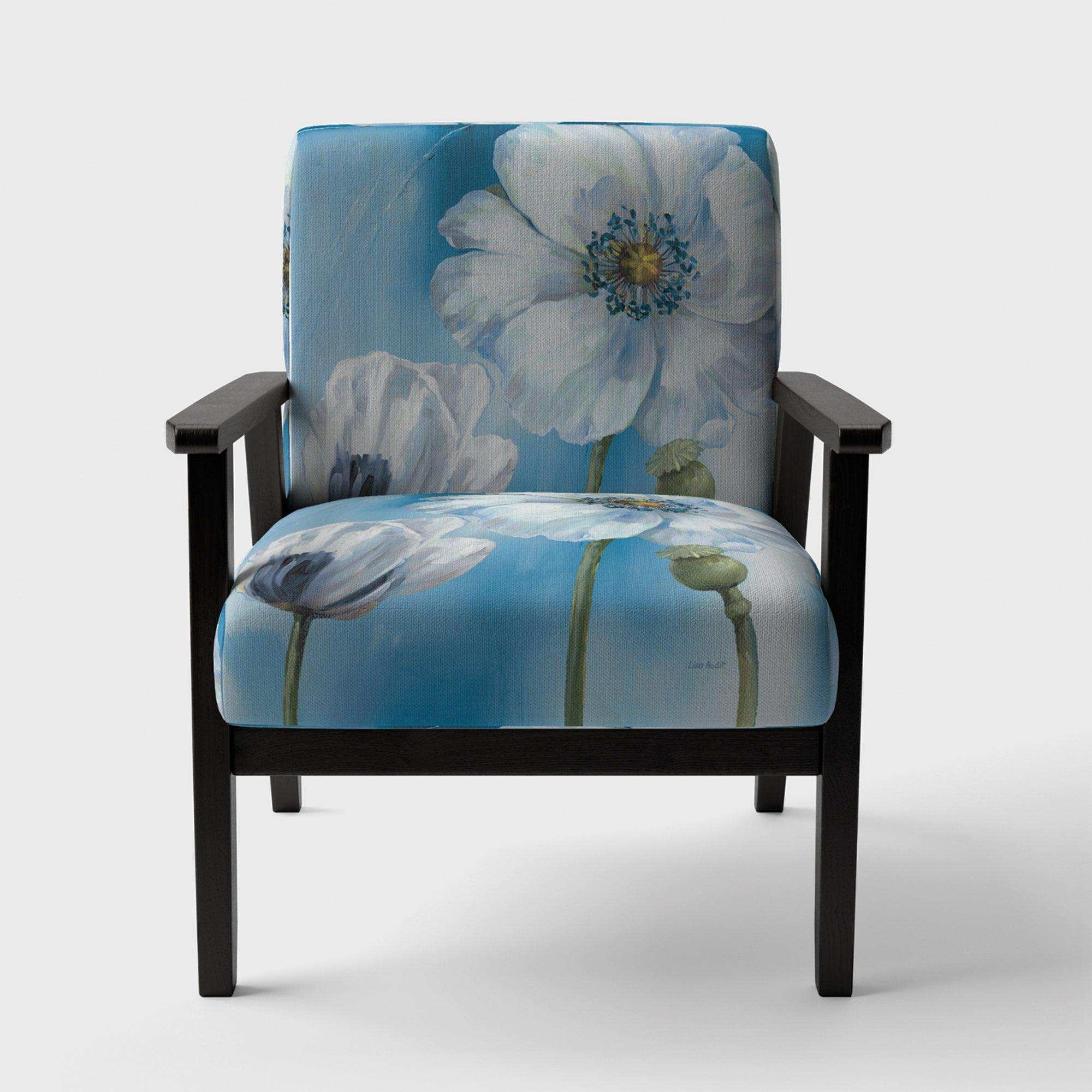 White Flower on Blue I Farmhouse Accent Chair