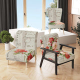 Red Painted Flowers on Vintage Postcard II Farmhouse Accent Chair