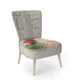 Red Painted Flowers on Vintage Postcard II Farmhouse Accent Chair