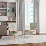 Red Painted Flowers on Vintage Postcard II Farmhouse Accent Chair