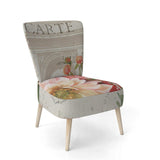 Red Painted Flowers on Vintage Postcard III Farmhouse Accent Chair