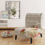 Red Painted Flowers on Vintage Postcard III Farmhouse Accent Chair