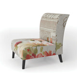Red Painted Flowers on Vintage Postcard III Farmhouse Accent Chair