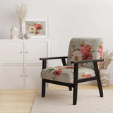 Red Painted Flowers on Vintage Postcard III Farmhouse Accent Chair