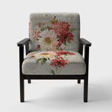 Red Painted Flowers on Vintage Postcard III Farmhouse Accent Chair