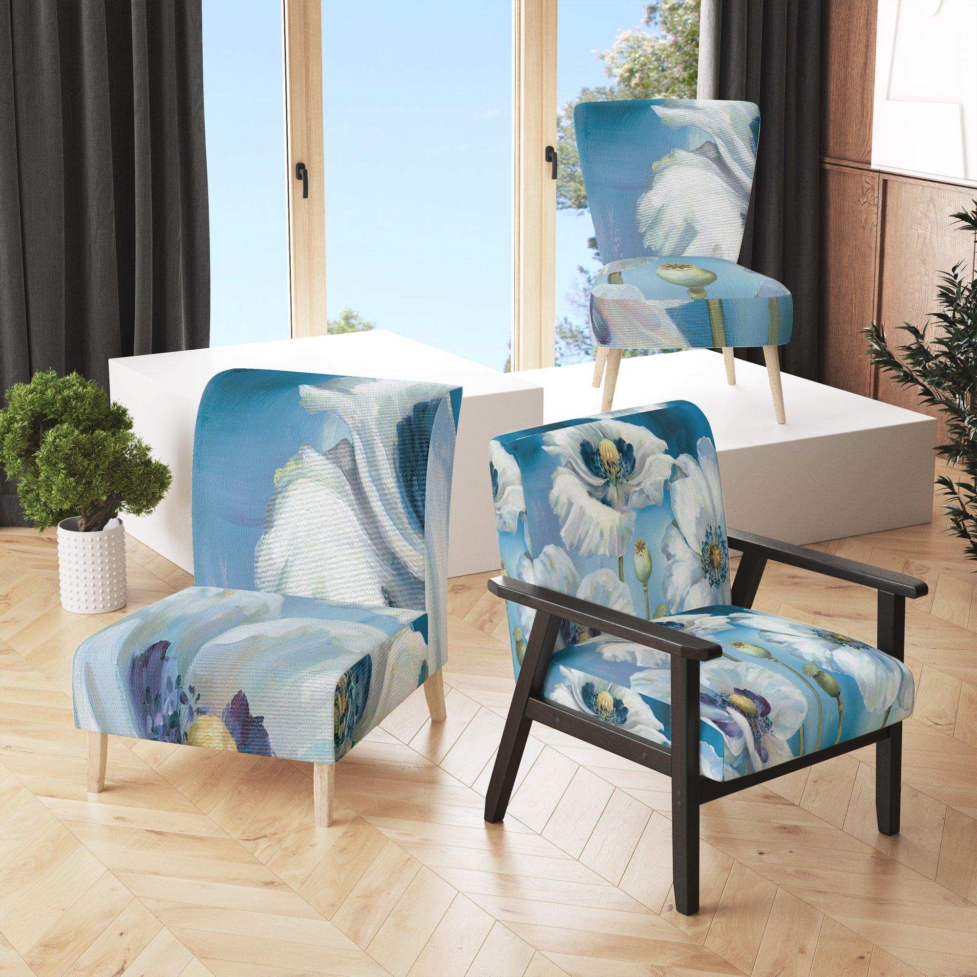 White Flower on Blue II Farmhouse Accent Chair