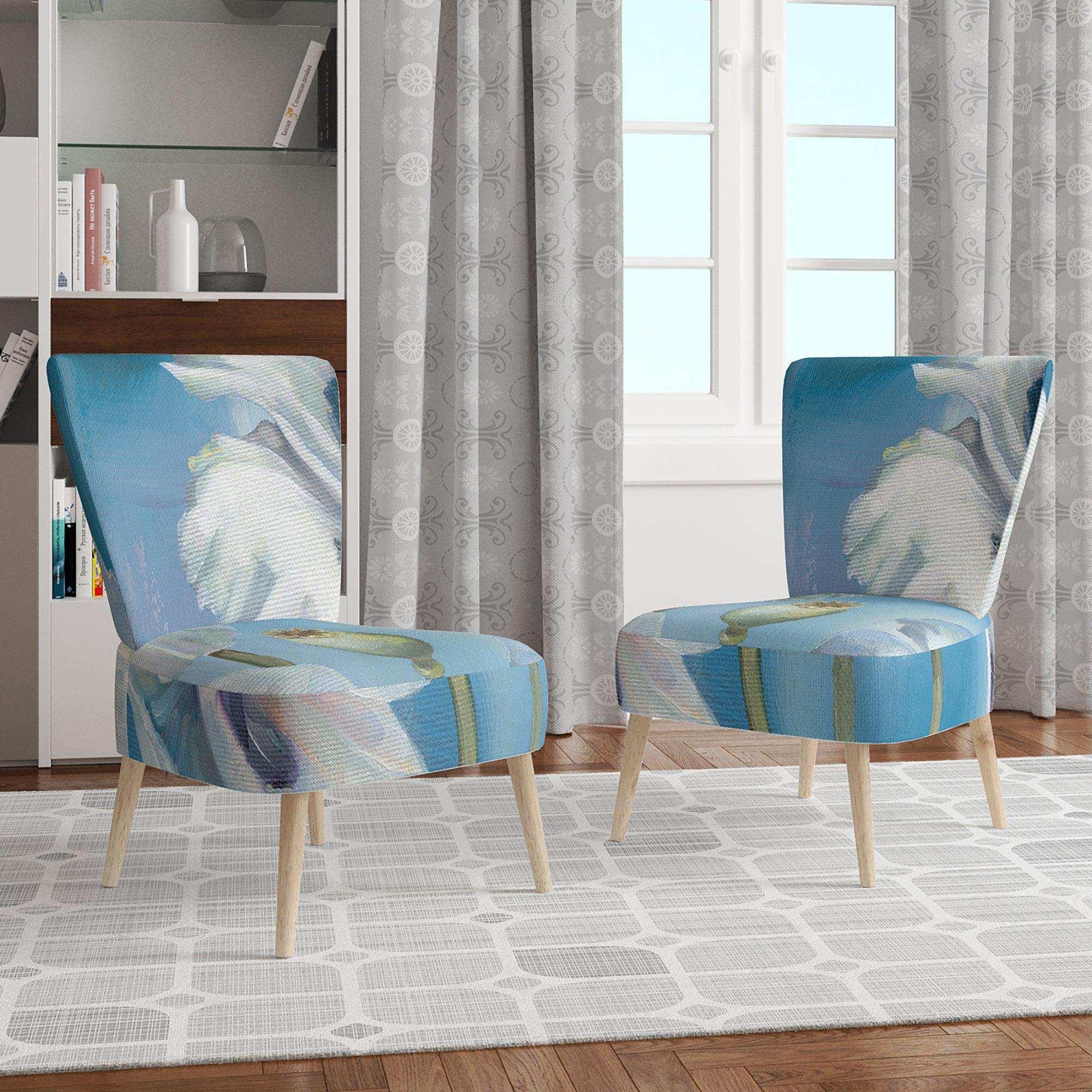 White Flower on Blue II Farmhouse Accent Chair