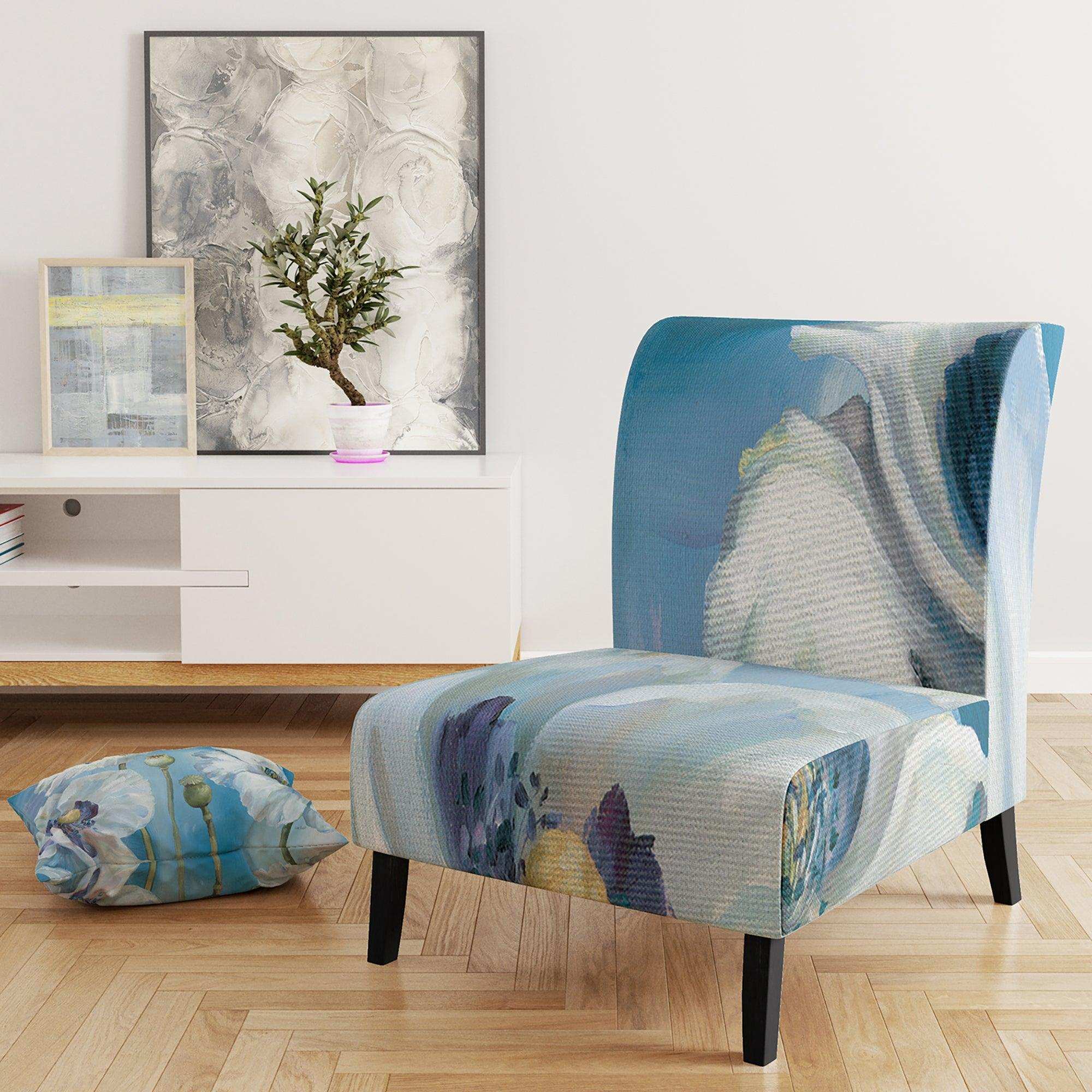 White Flower on Blue II Farmhouse Accent Chair