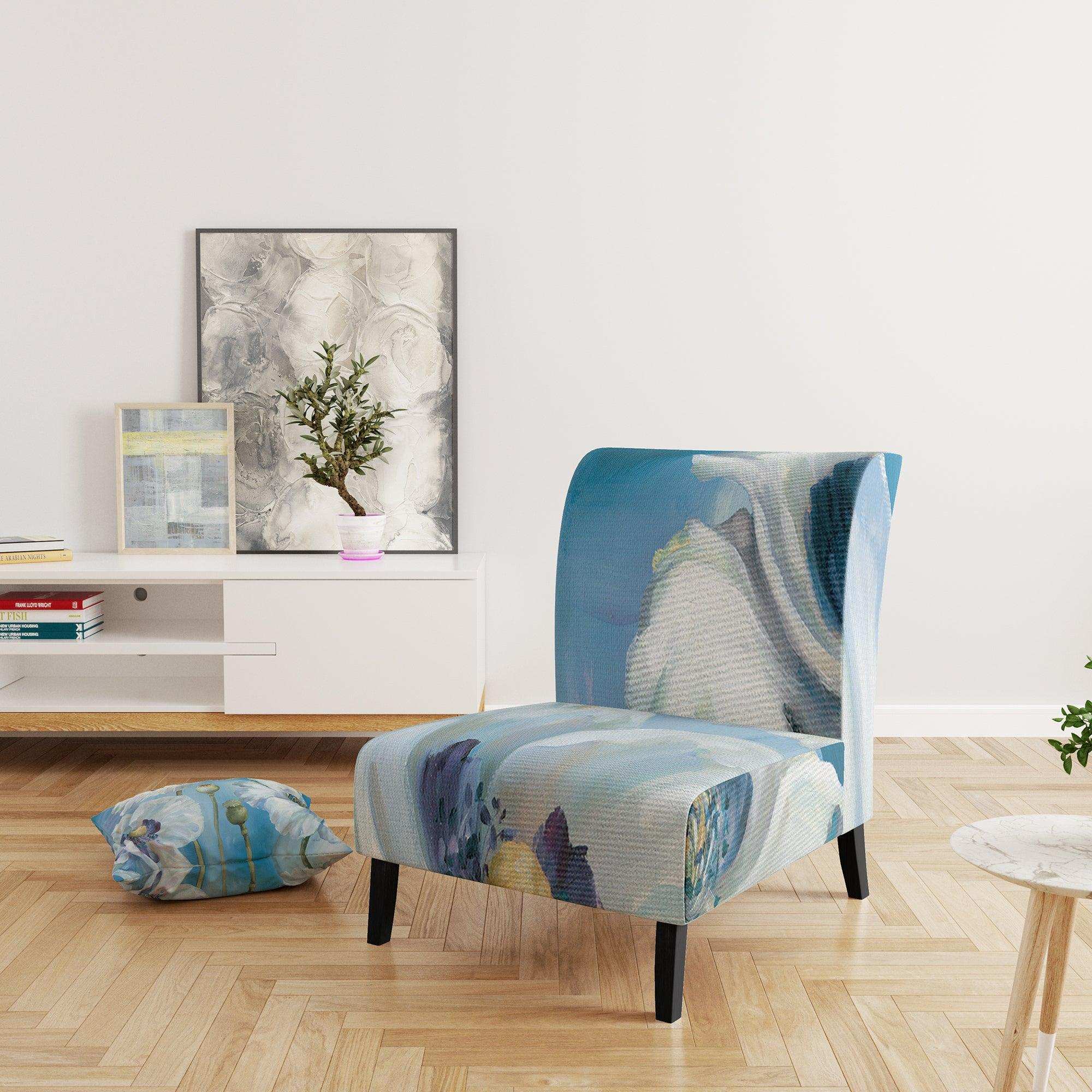 White Flower on Blue II Farmhouse Accent Chair