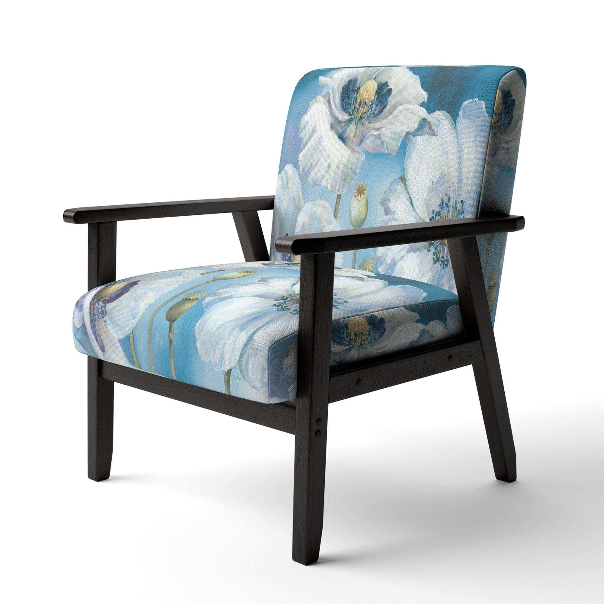 White Flower on Blue II Farmhouse Accent Chair