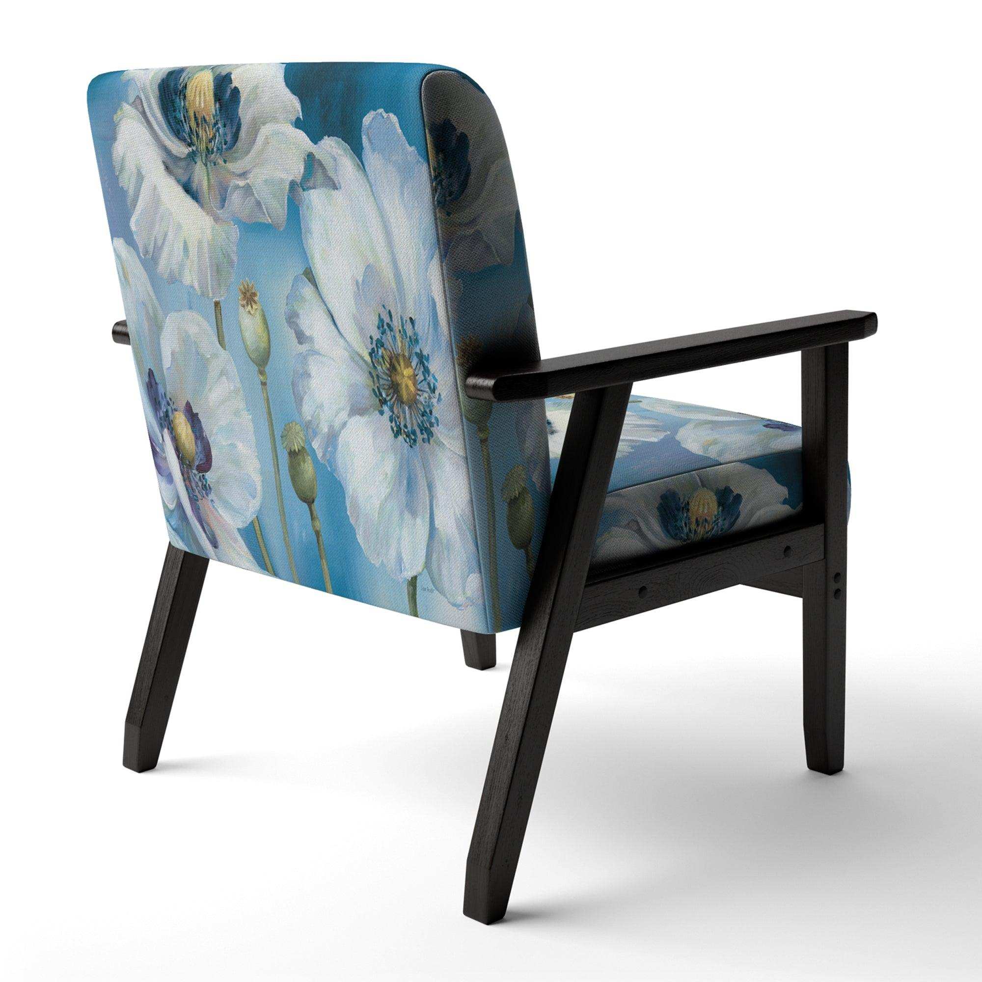 White Flower on Blue II Farmhouse Accent Chair