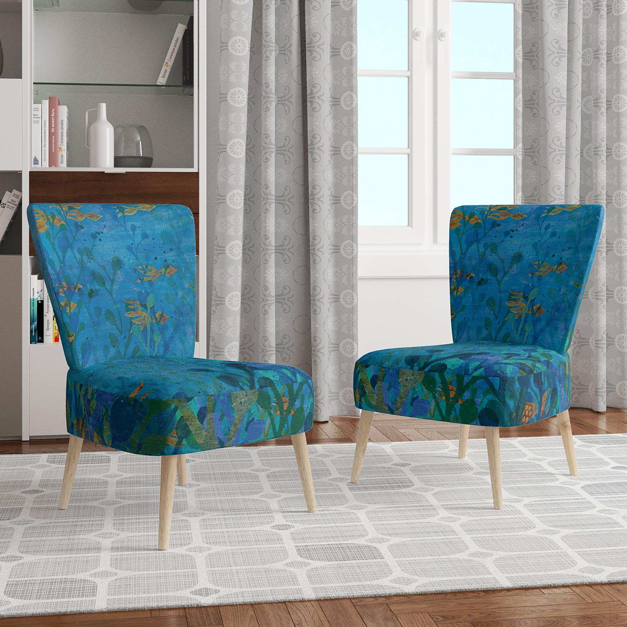 Blue Underwater Lake leaves I Nautical & Coastal Accent Chair