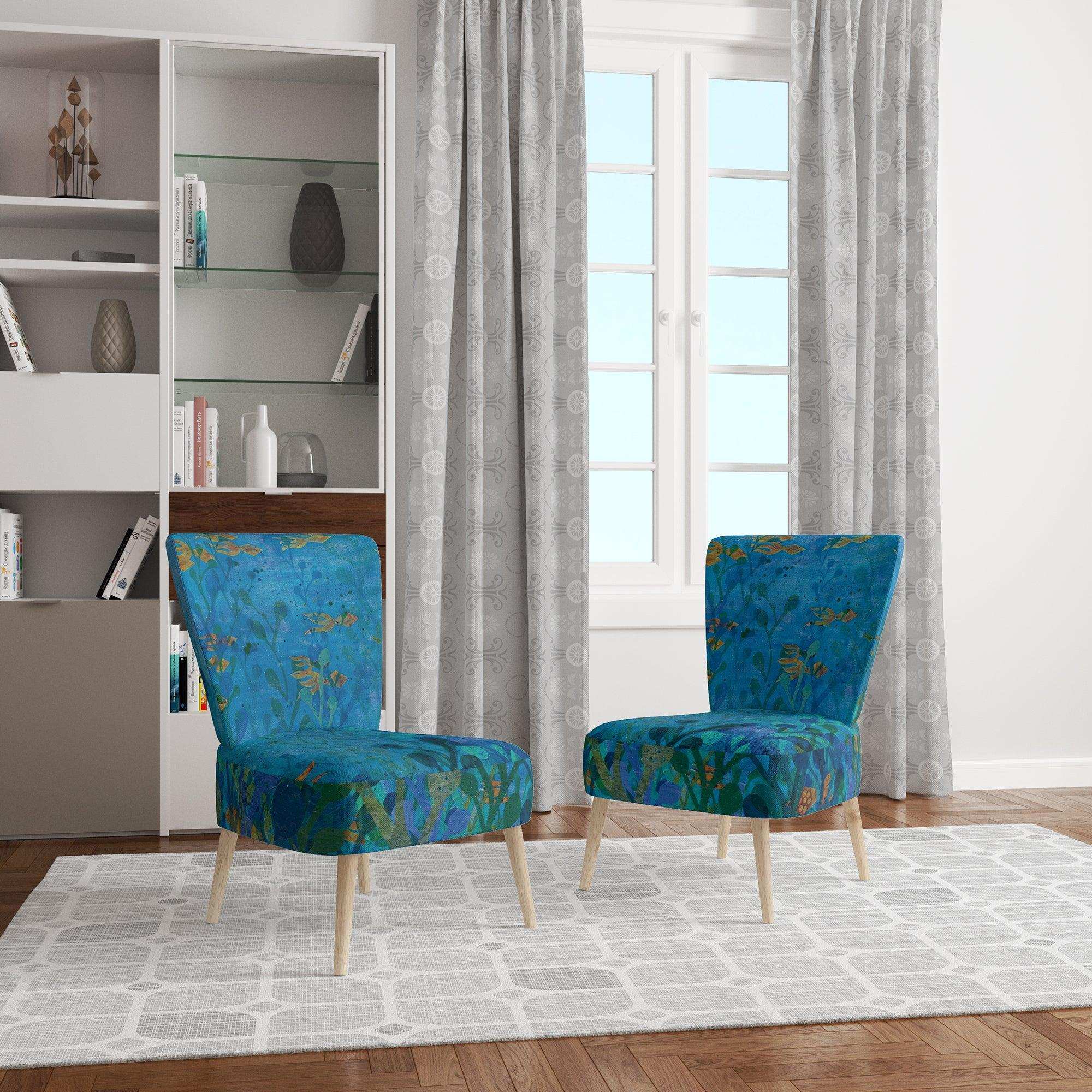 Blue Underwater Lake leaves I Nautical & Coastal Accent Chair