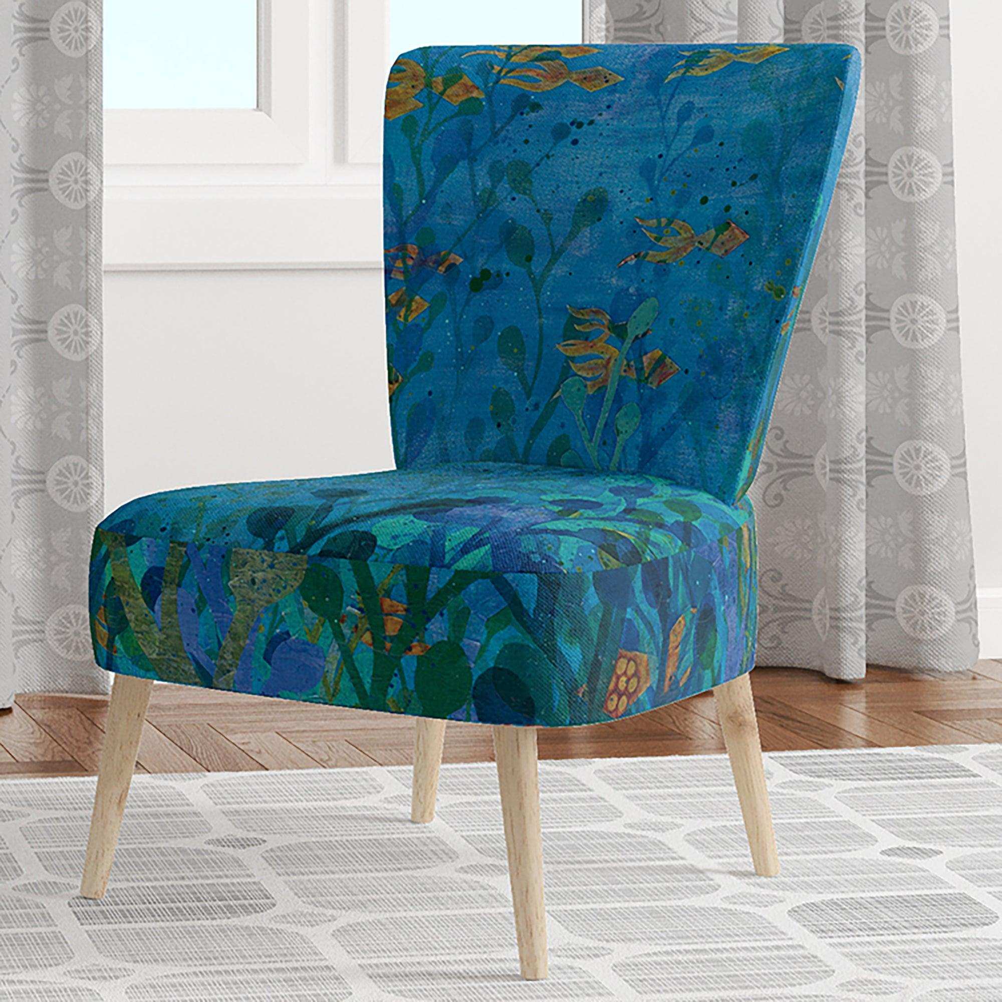 Blue Underwater Lake leaves I Nautical & Coastal Accent Chair