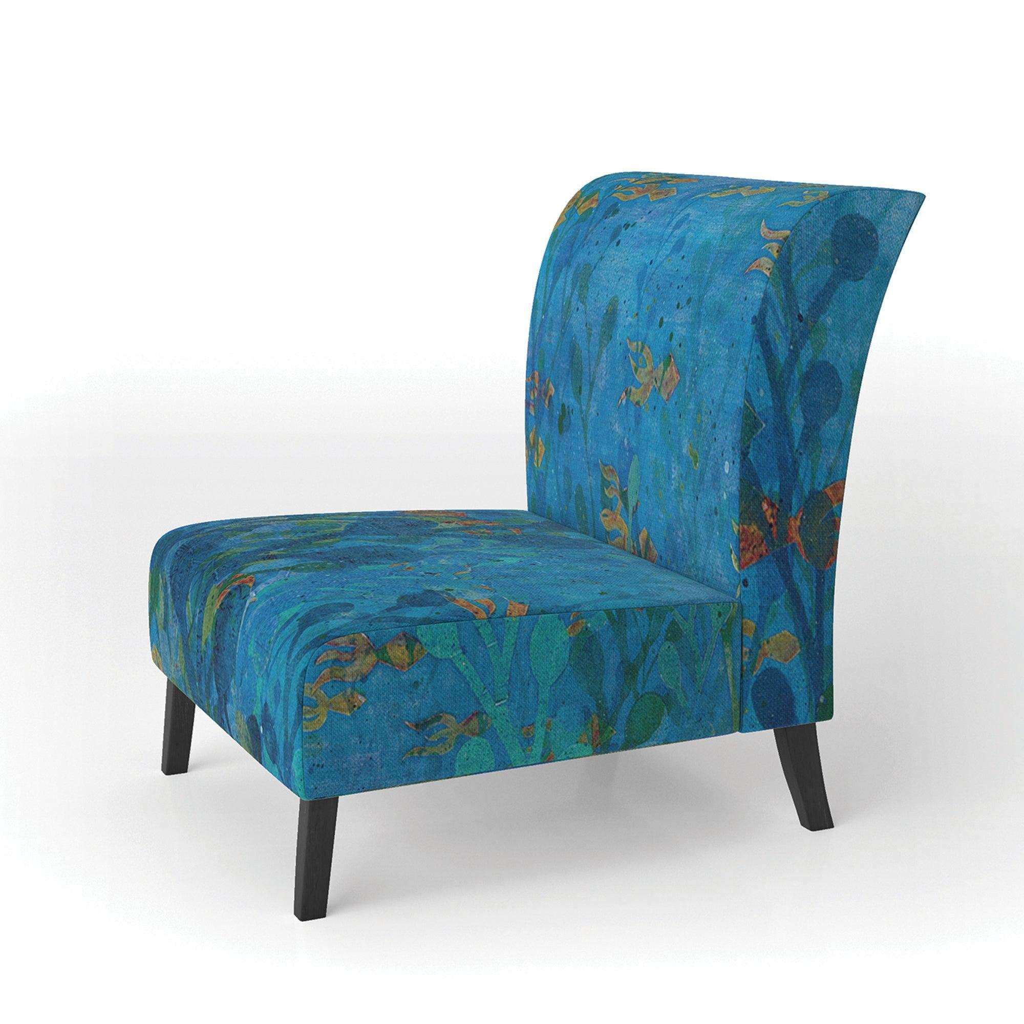 Blue Underwater Lake leaves I Nautical & Coastal Accent Chair
