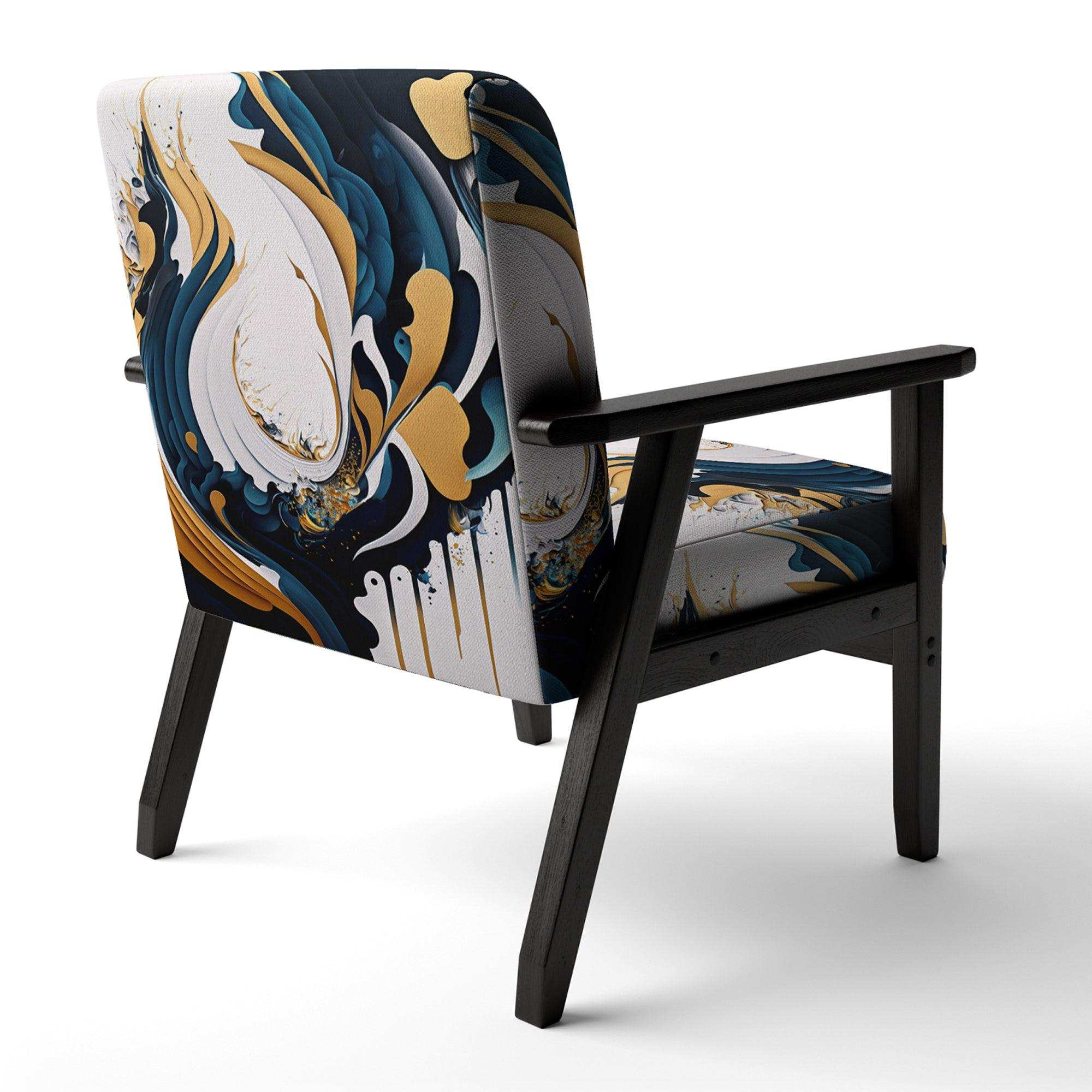 Blue And Gold Modern Art Abstract Painting V- Upholstered Accent Chair
