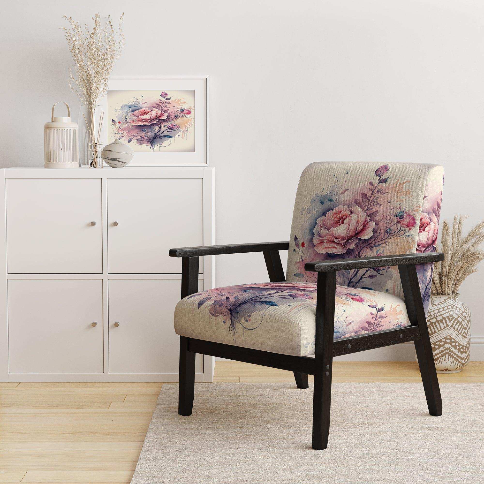 Pink And Purple Rose Design- Upholstered Accent Chair
