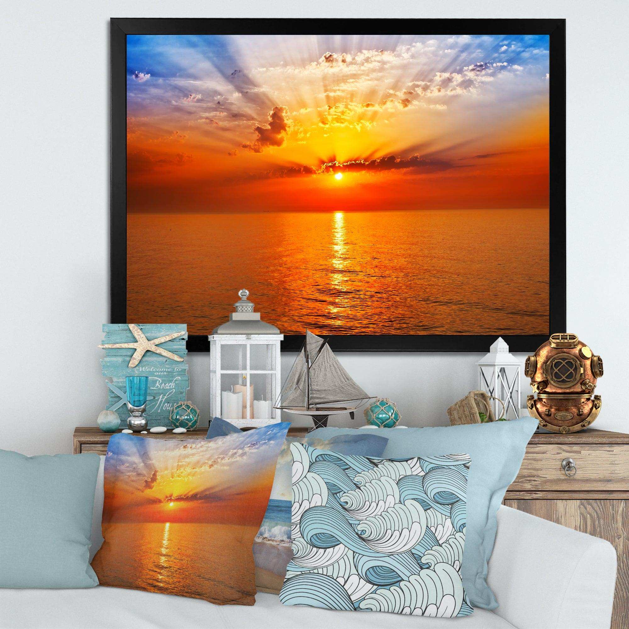Orange Sea Sunrise under Blue Sky