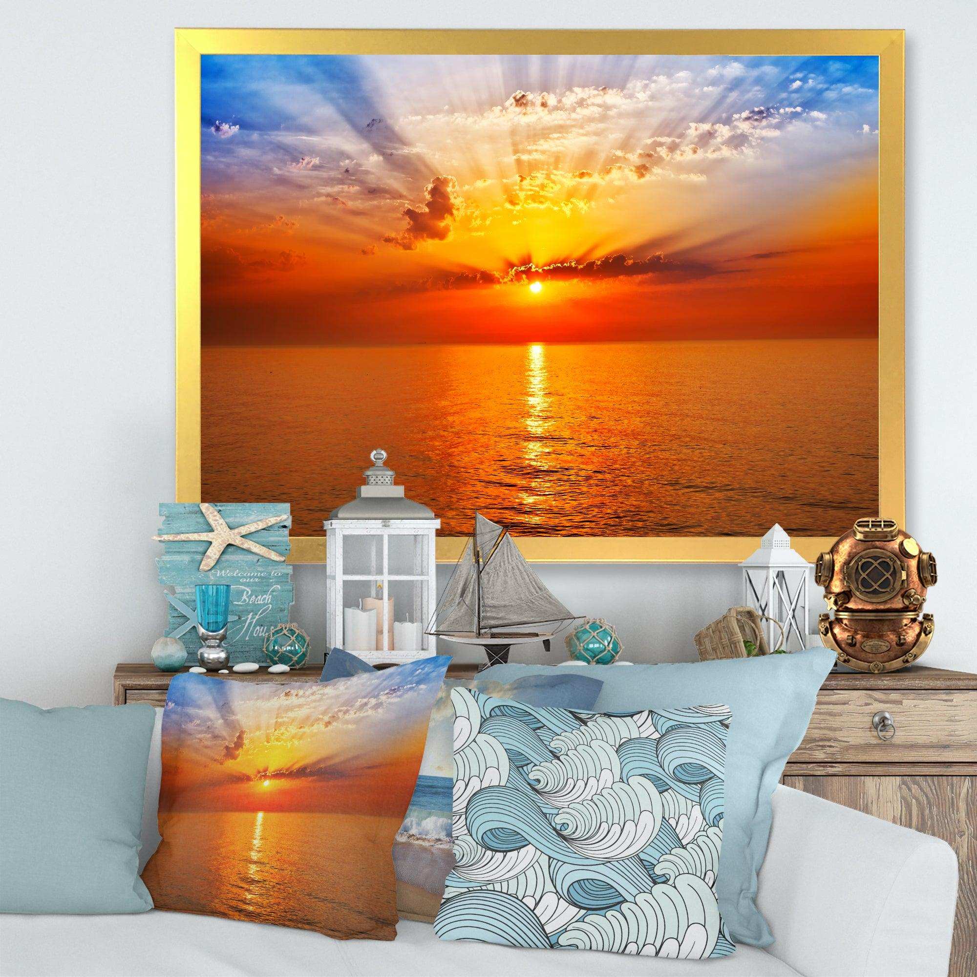 Orange Sea Sunrise under Blue Sky