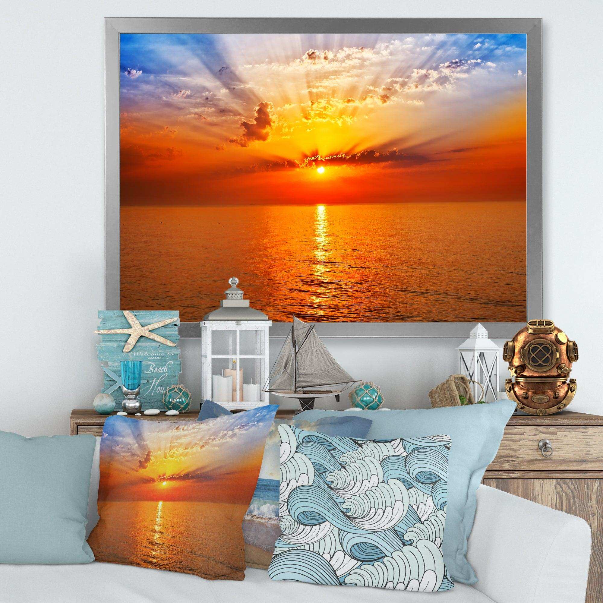 Orange Sea Sunrise under Blue Sky