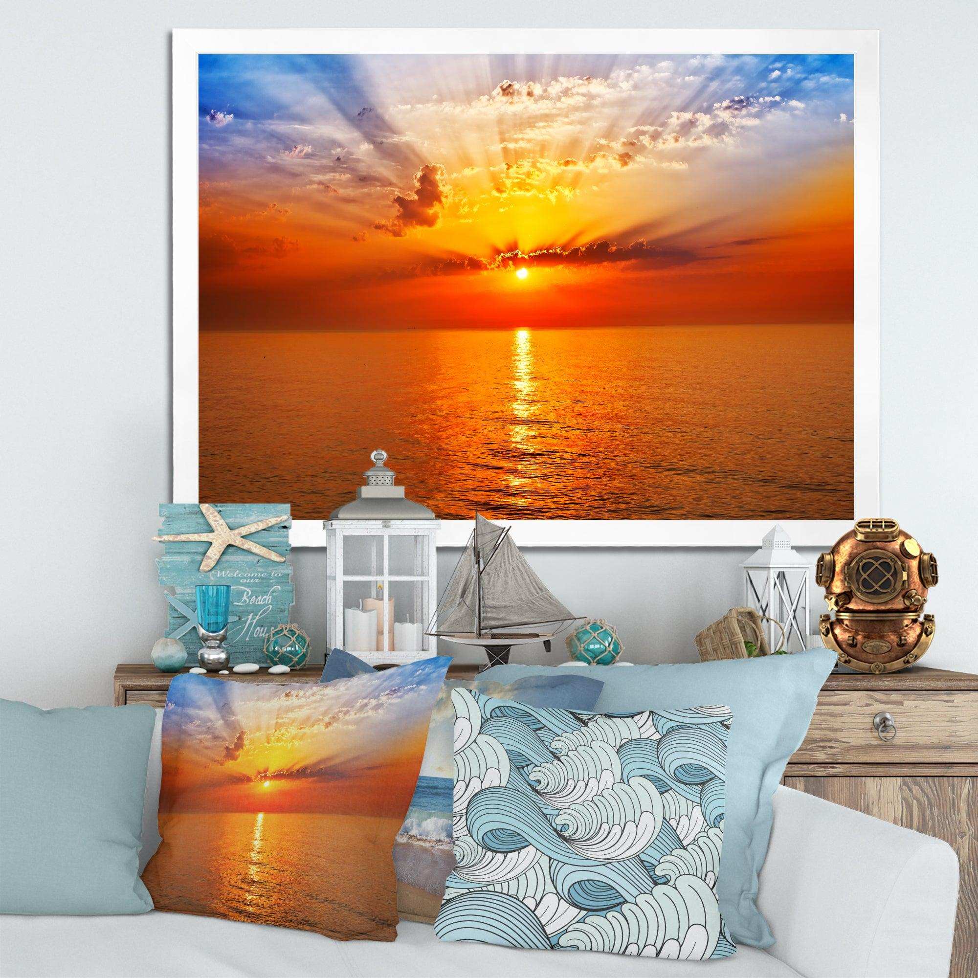 Orange Sea Sunrise under Blue Sky