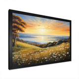 White Green Wildflowers Golden Horizon - Floral Canvas Wall Art
