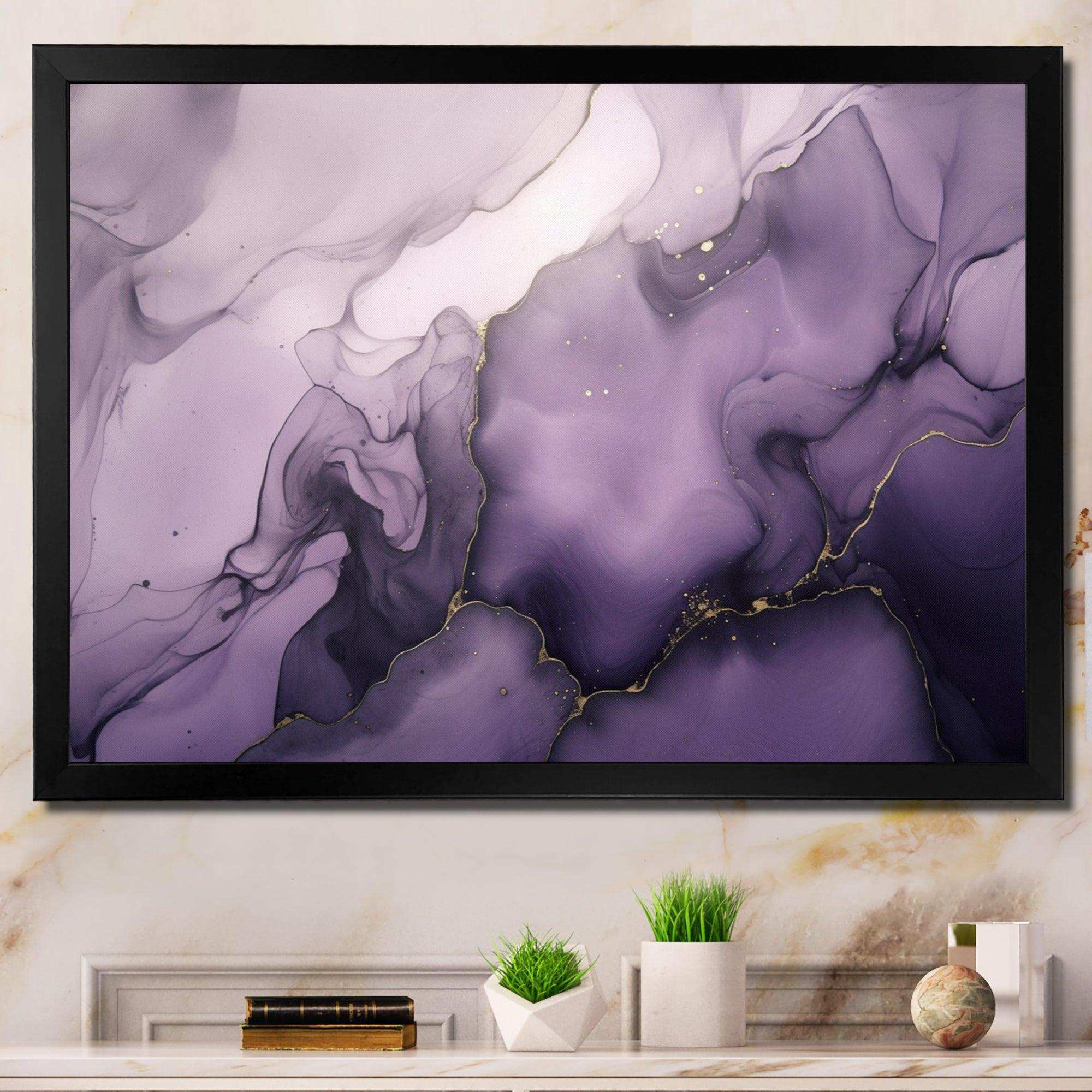 Purple and Grey Marble Ink Clouds X - Abstract Canvas Wall Art