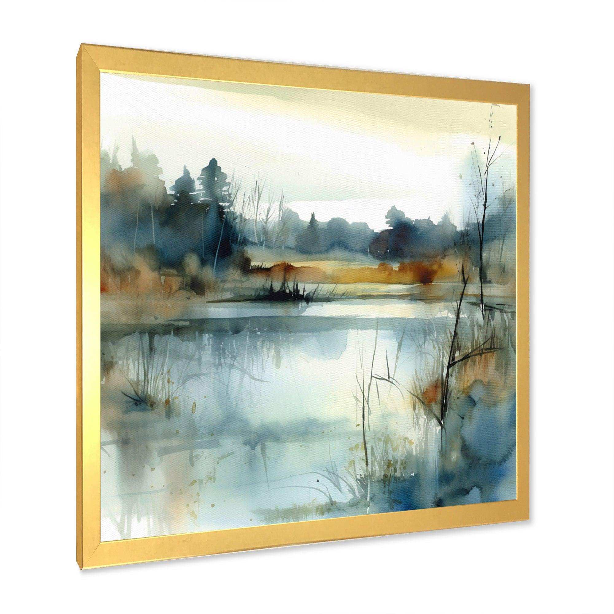 Summer Lake Landscape Illustration II - Cottage Canvas Wall Art