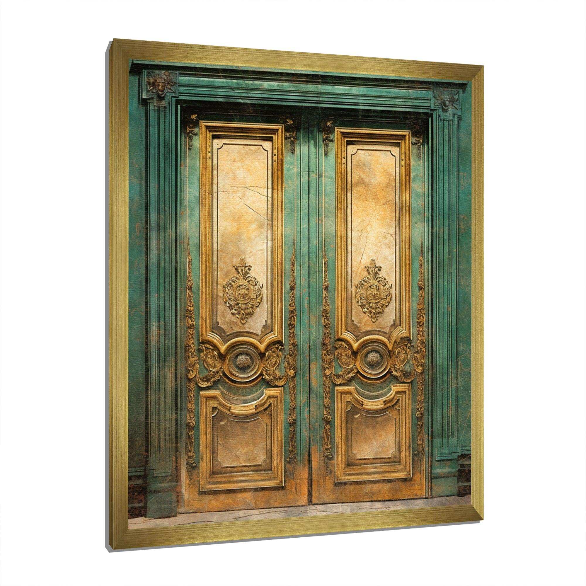 Old Wooden Door With Carvings in Paris, France VI - Farm Canvas Wall Art