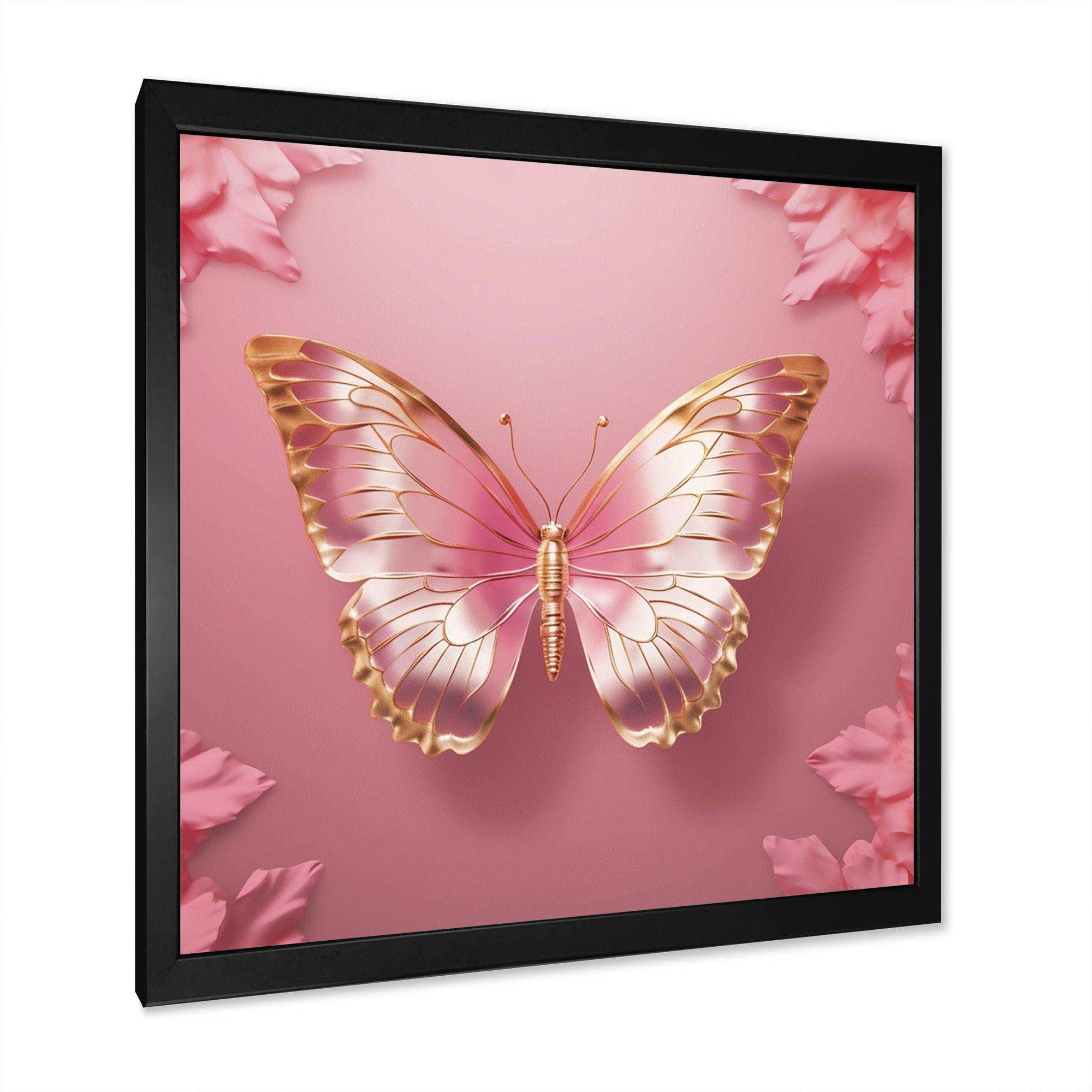 Pink and Gold Butterfly II - Animals Canvas Wall Art