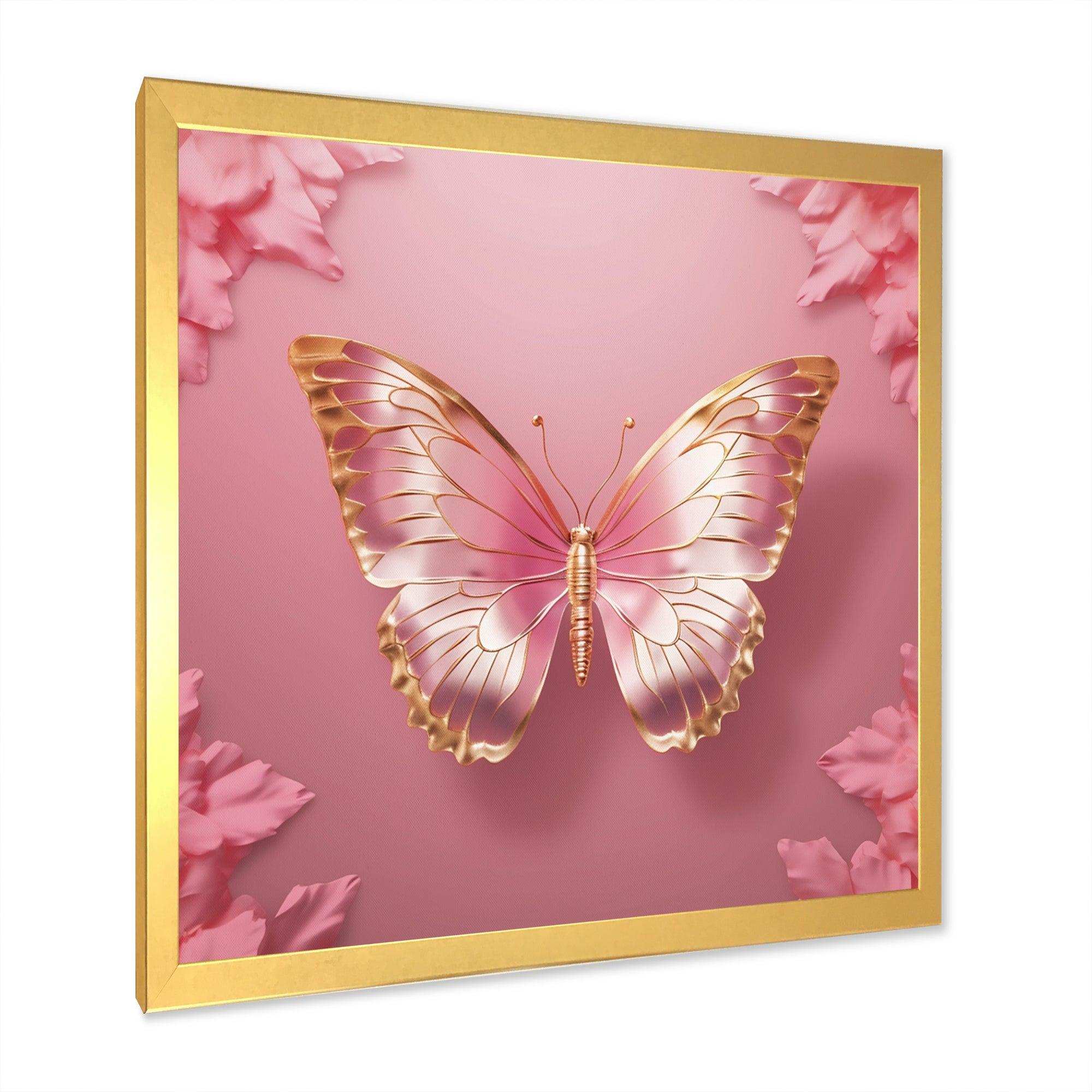 Pink and Gold Butterfly II - Animals Canvas Wall Art
