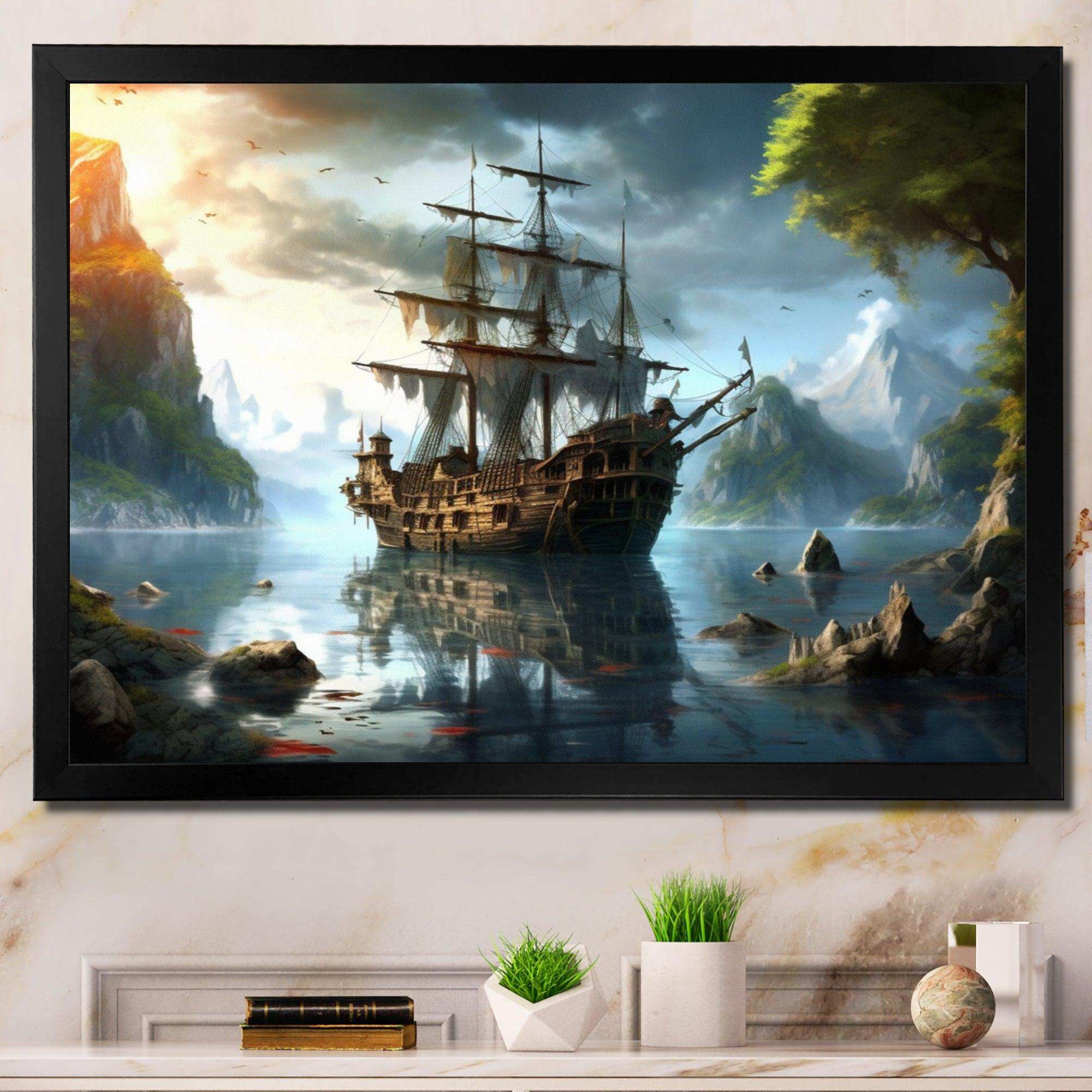 Pirate Ship At Sea - People Canvas Wall Art