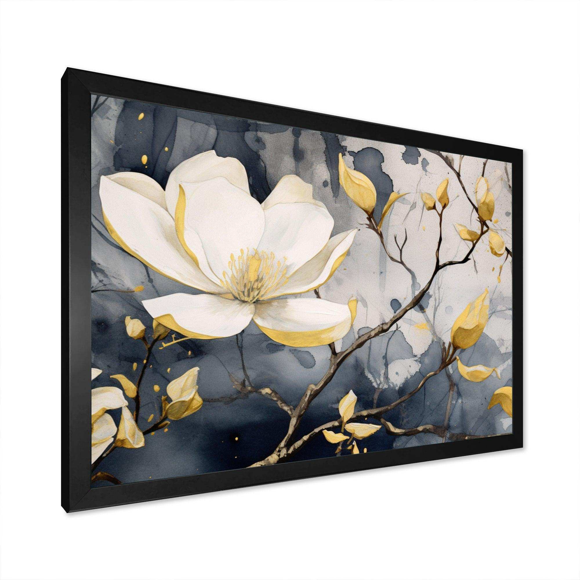 Yellow Grey Magnolias Nature Elegance III - Floral Canvas Wall Art