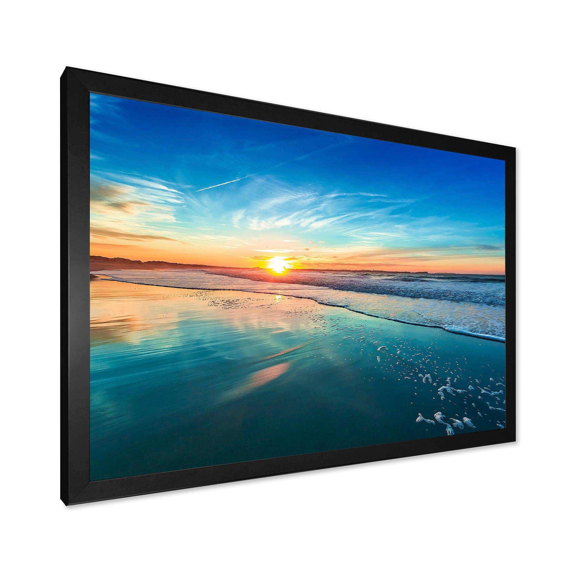 Blue Seashore with Distant Sunset